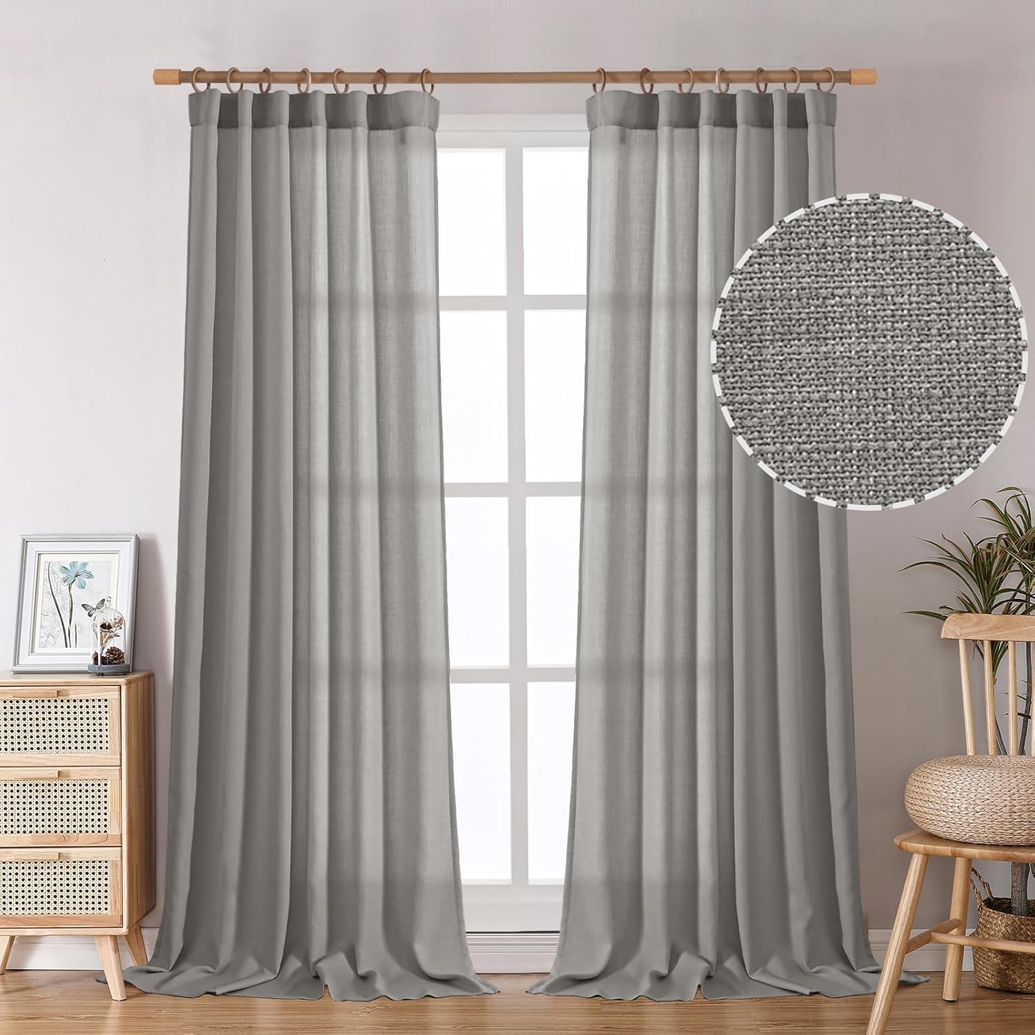 BGment Cortinas de lino de 84 pulgadas de largo, 2 paneles, cortinas largas con pestaña trasera para sala de estar, cortinas texturizadas de