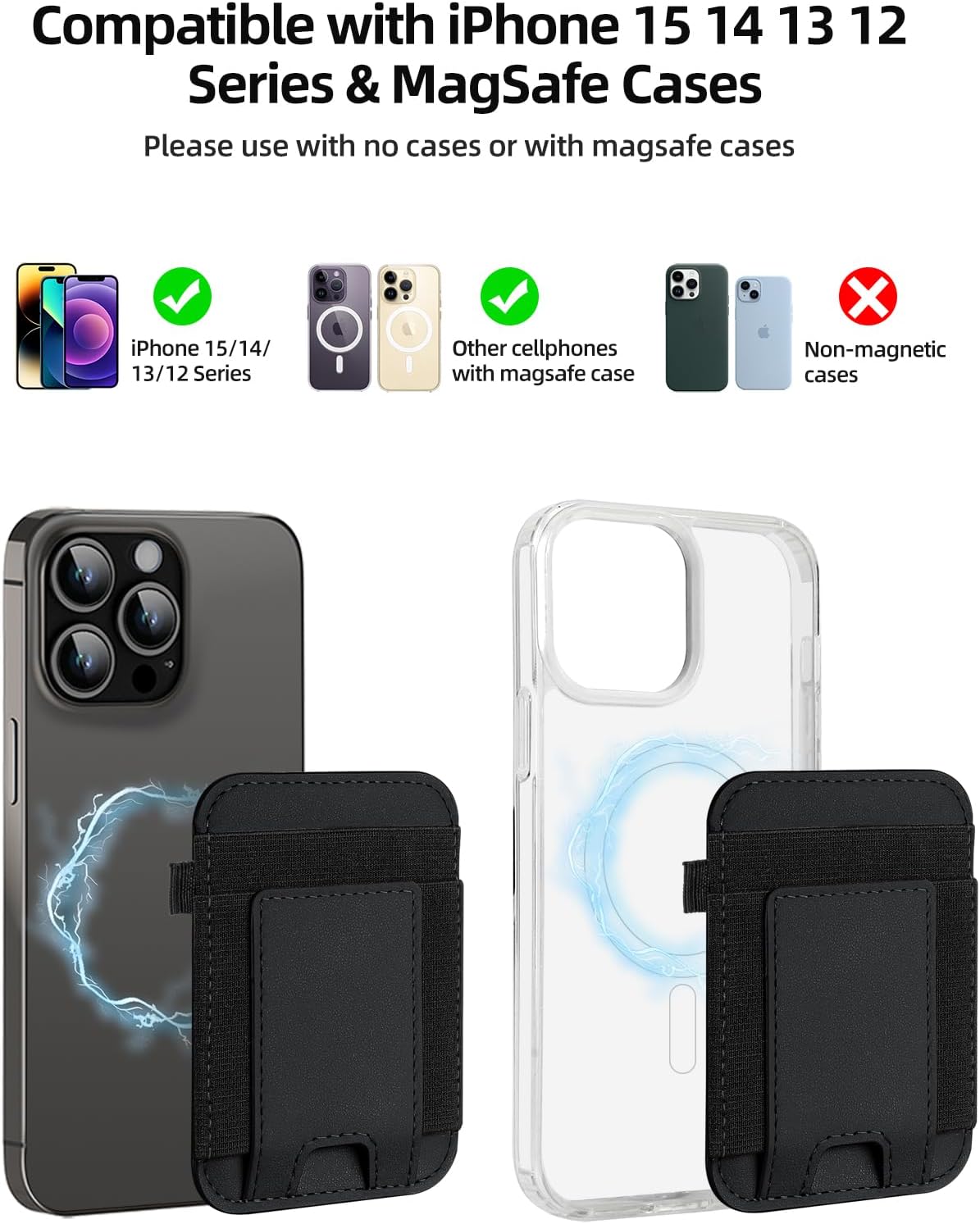Magsafe Wallet, cartera magnética más fuerte para iPhone serie 1615141312, para tarjetero Magsafe con 2 ranuras para tarjetas, bloqueo RFID, cuero