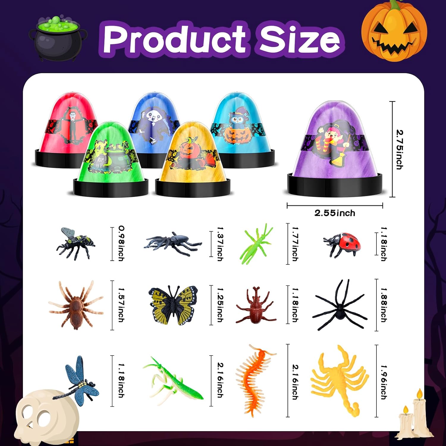 MGparty Recuerdos de fiesta de Halloween para niños, paquete de 12 unidades de slime con insectos de plástico, juguetes de limo para aliviar el