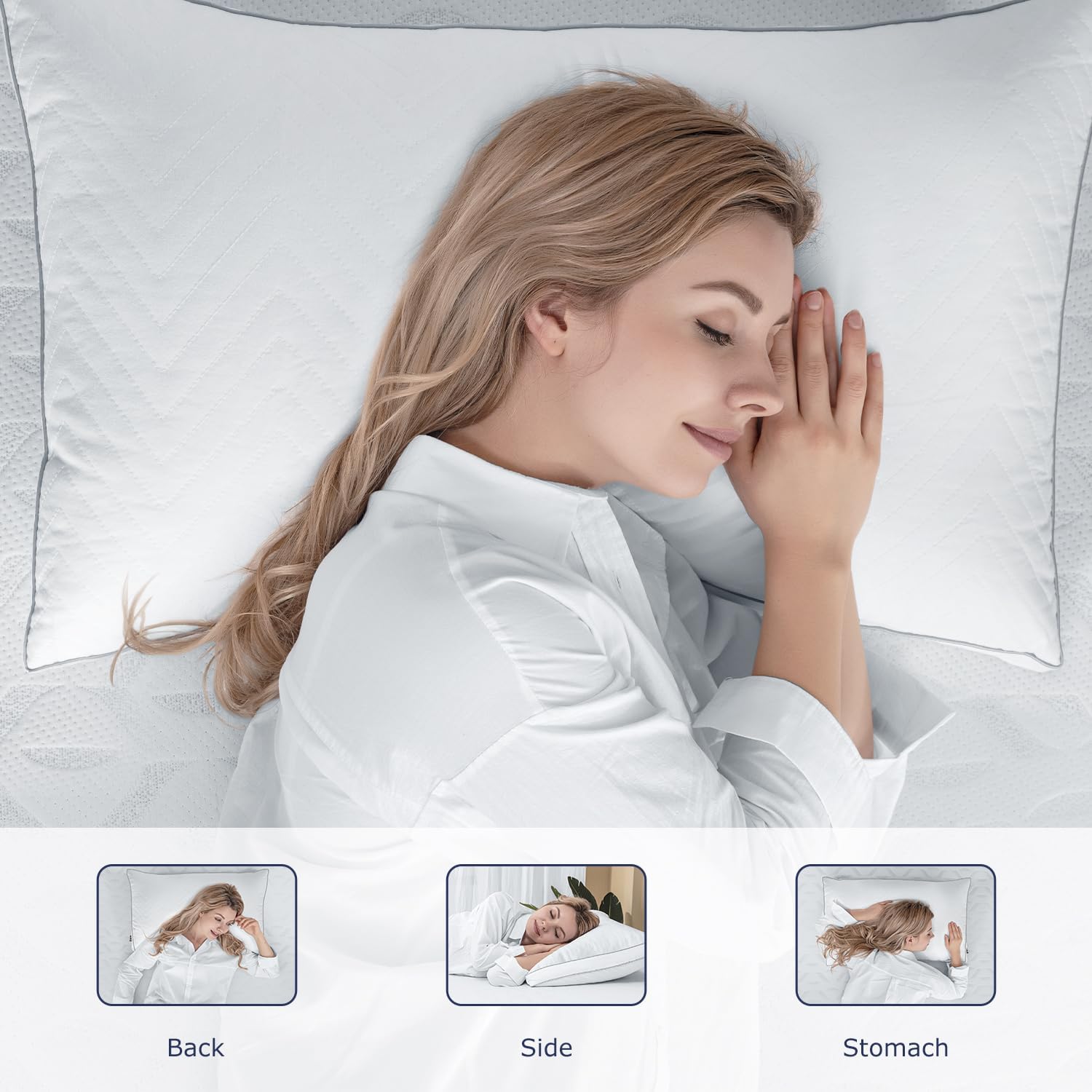 Maxzzz Juego de 2 almohadas de cama de tamaño estándar, almohadas esponjosas de calidad de hotel de lujo, para dormir de espalda, estómago o de
