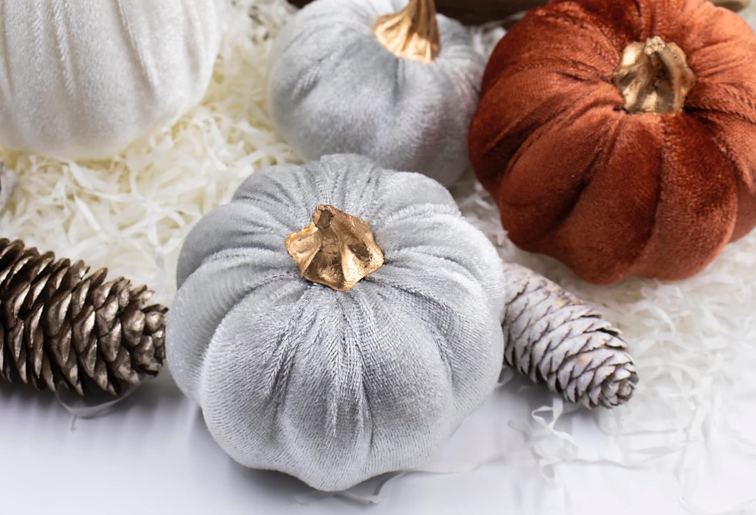 Calabazas de terciopelo de Acción de Gracias, 18 piezas de decoración de mesa de otoño para el hogar, juego de calabazas artificiales para la