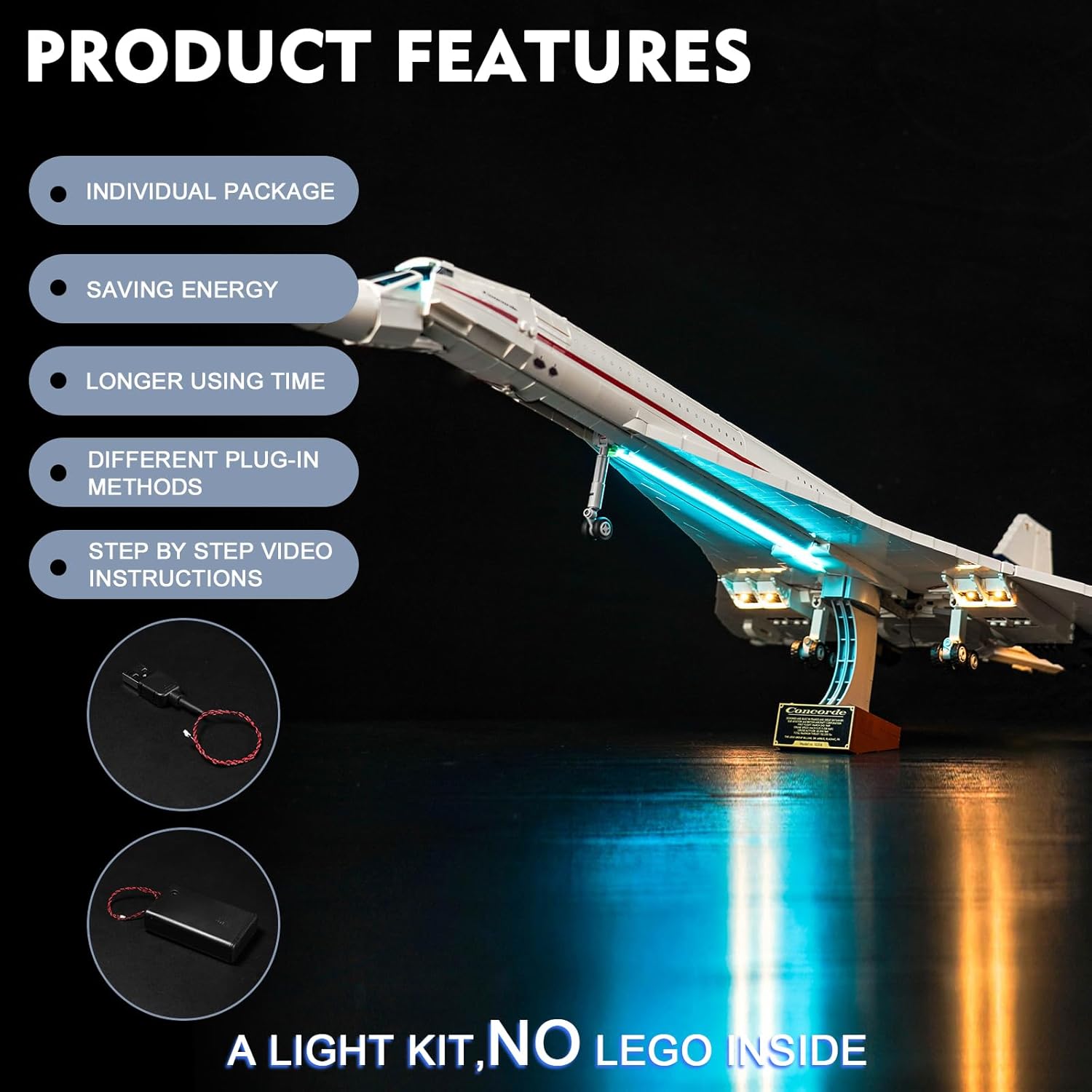 BrickBling Iluminación LED para Lego Concorde, kit de luz creativa compatible con Lego 10318-No incluye modelo