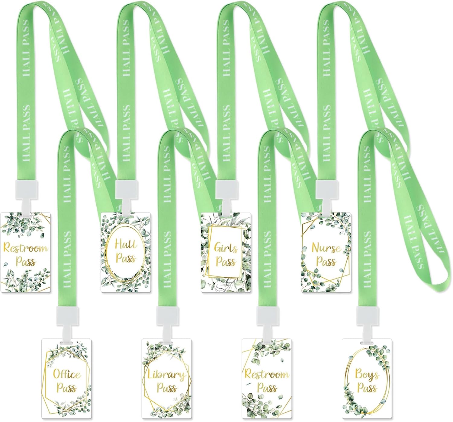 Juego de 8 cordones de PVC irrompibles de eucalipto para pasillos y pases escolares, suministros escolares, suministros para profesores, para aula,