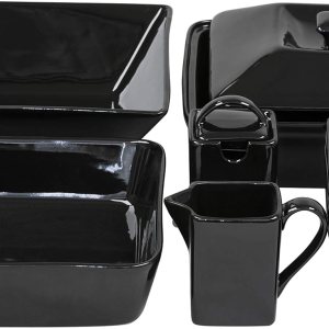 Juego de platos cuadrados de 16 piezas de 10 Strawberry Street, Negro Juego de platos cuadrados de 16 piezas de 10 Strawberry Street, Negro