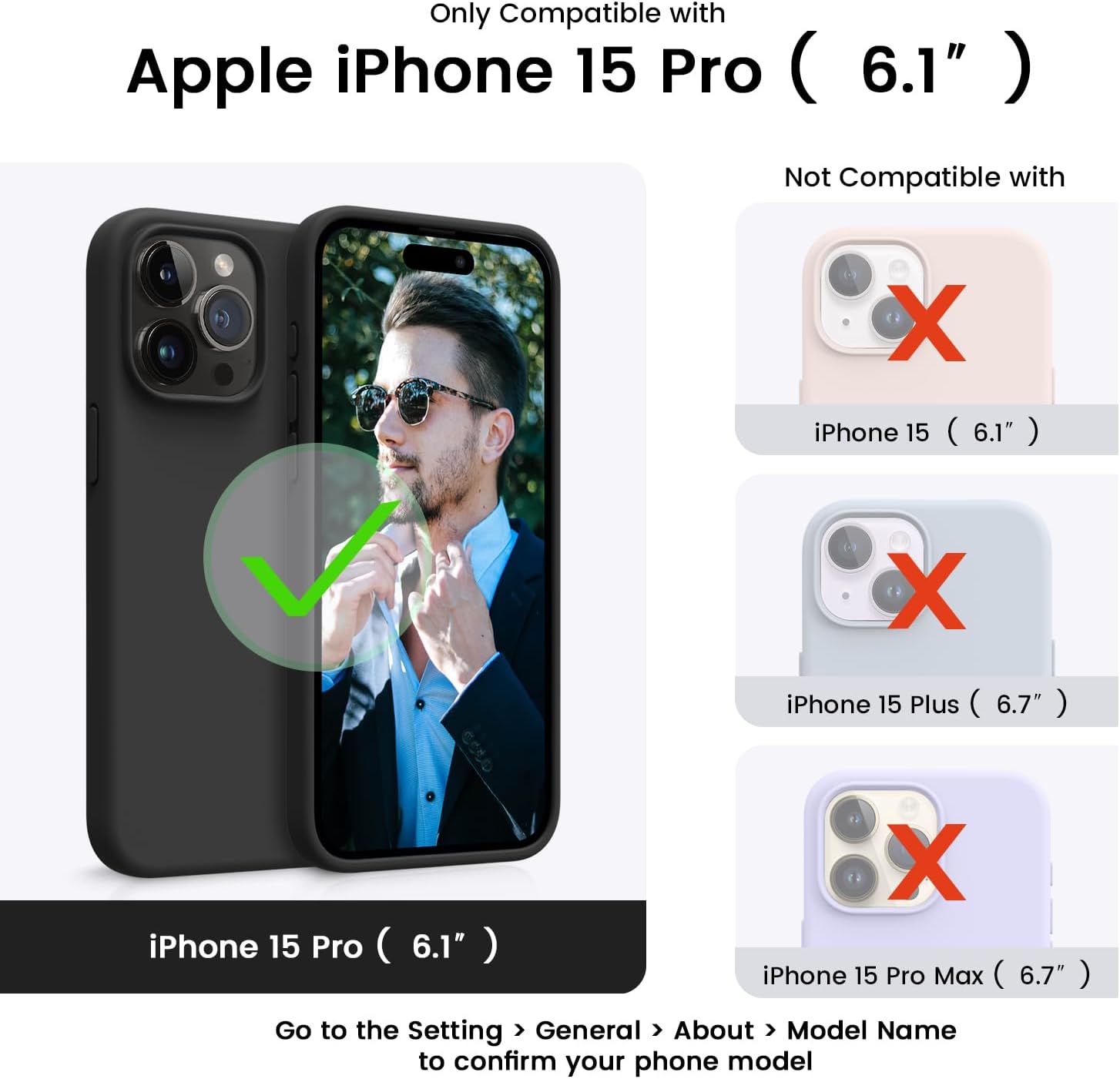 OTOFLY Diseñada para iPhone 15 Pro, funda delgada de silicona a prueba de golpes para iPhone 15 Pro (6.1 pulgadas), color negro