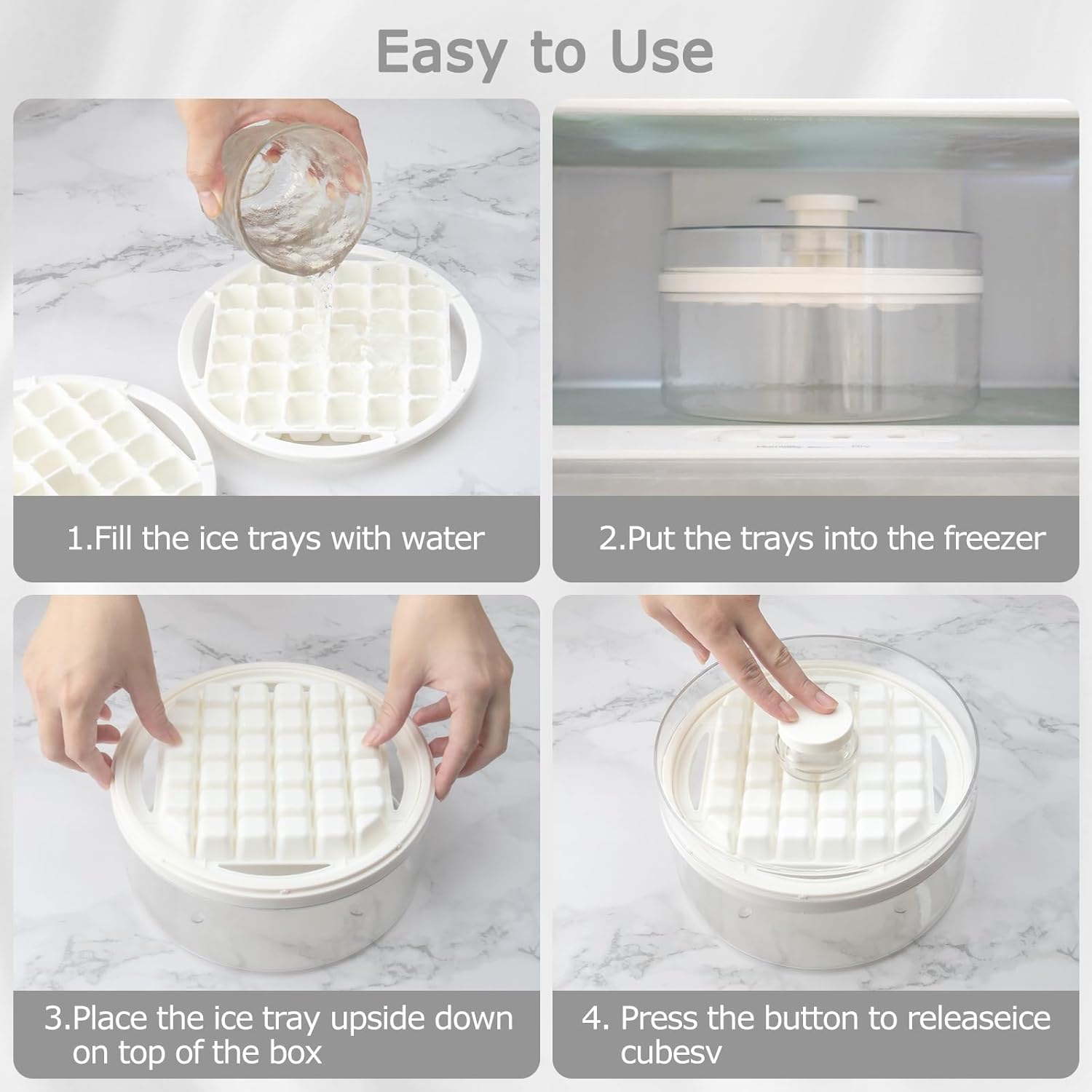 Mini bandejas para cubitos de hielo con tapa y contenedor, 64 piezas para congelador, molde para cubitos de hielo, moldes de hielo para cuchara de