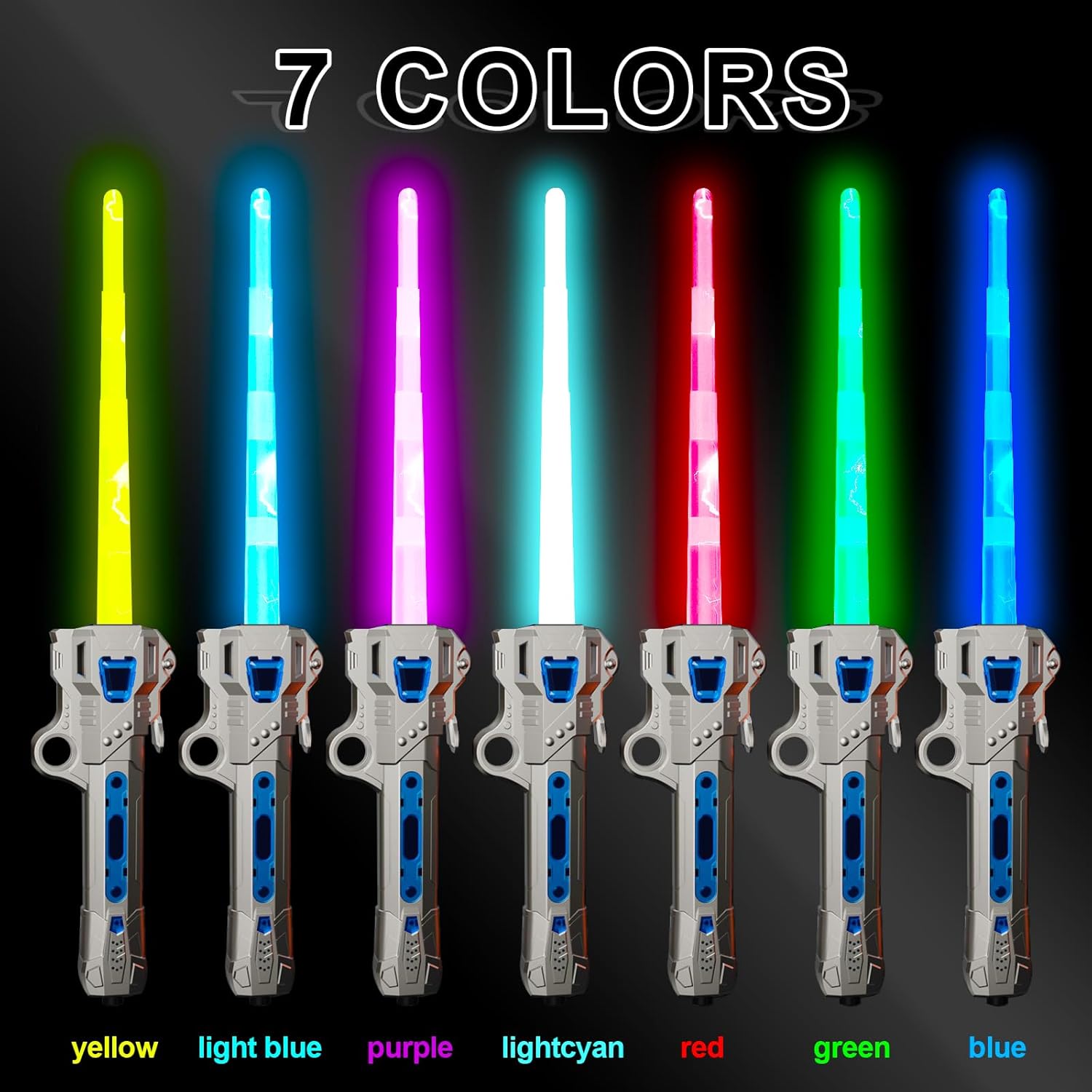 Tongker Paquete de 2 sables de luz para niños, 7 colores RGB con 3 modos de sonido FX, juguete de sable de luz expandible 2 en 1 para Galaxy War