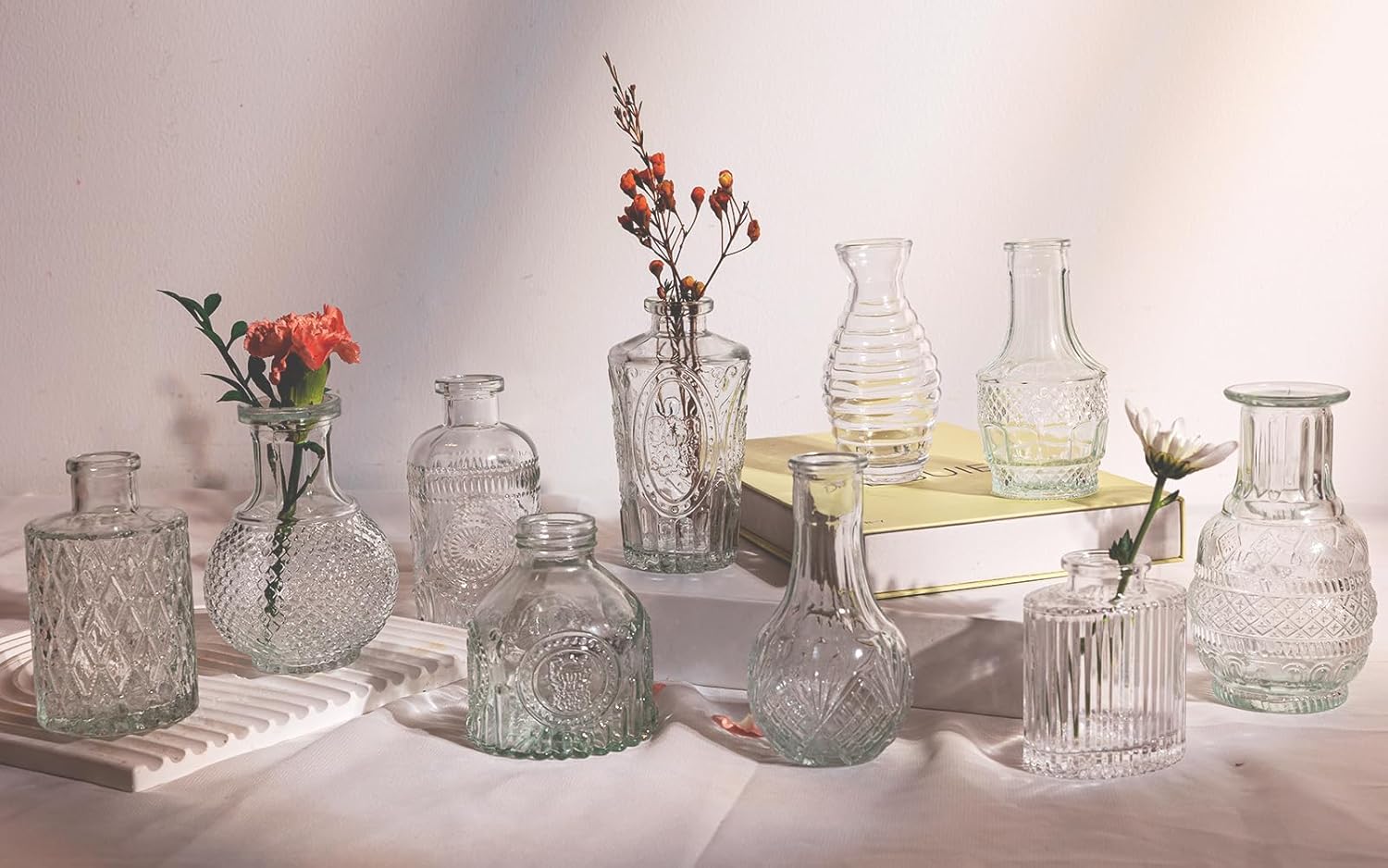Juego de 10 jarrones de cristal, pequeños jarrones para flores, jarrones transparentes a granel, jarrones de flores para centros de mesa, mini