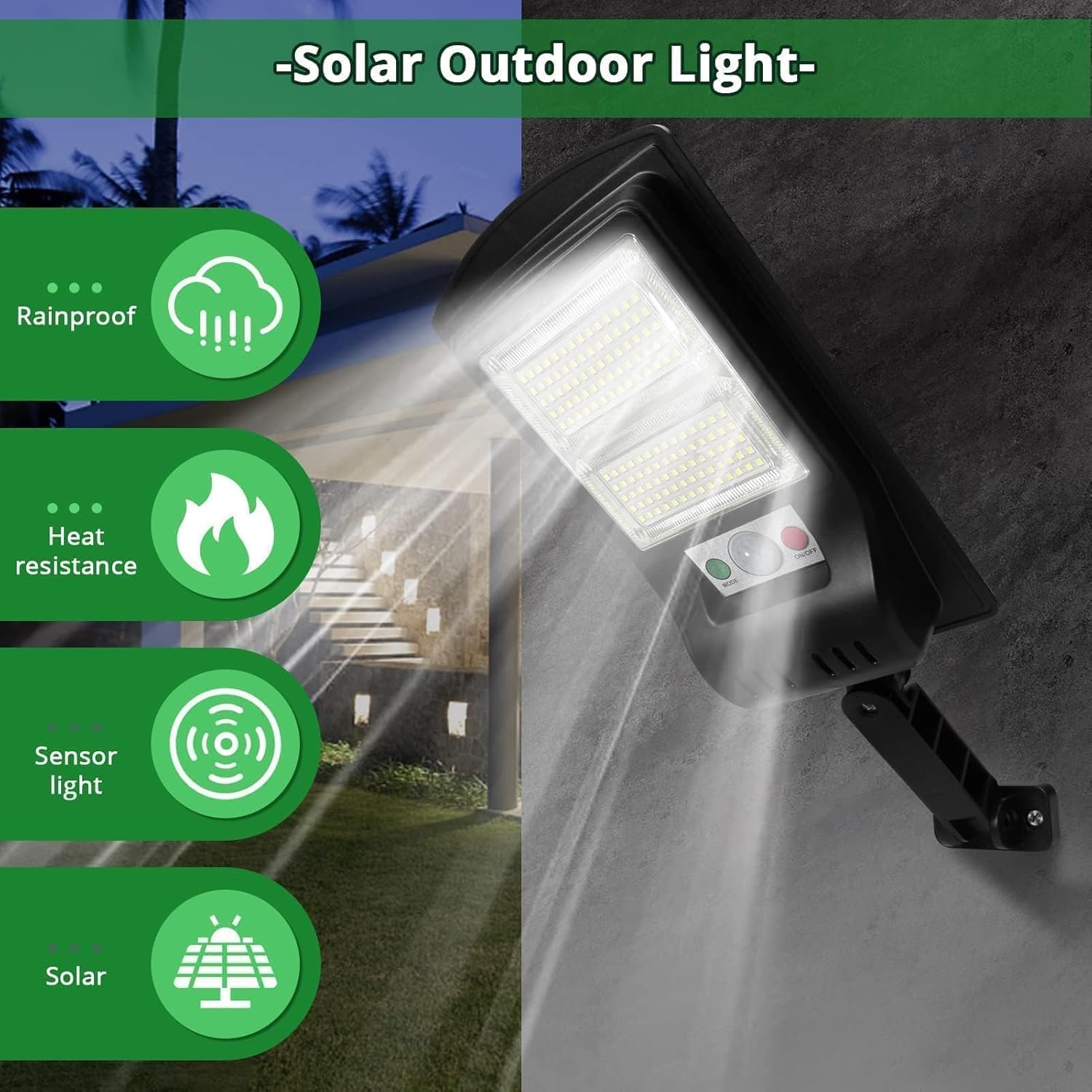 Duewot Luces solares para exteriores paquete de 4 1000 lúmenes, 3 modos de sensor de movimiento, luces de seguridad impermeables para patios