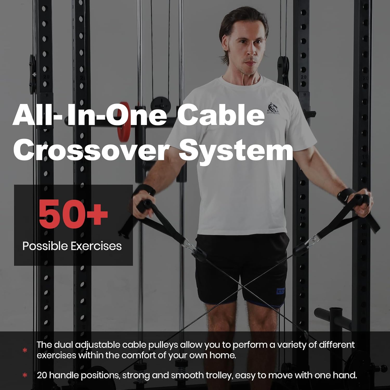 LIONSCOOL Master Power Rack & All-in – Jaula cruzada de cables para el hogargaraje, capacidad de 1500 libras, más fuerte, más segura y multifuncional