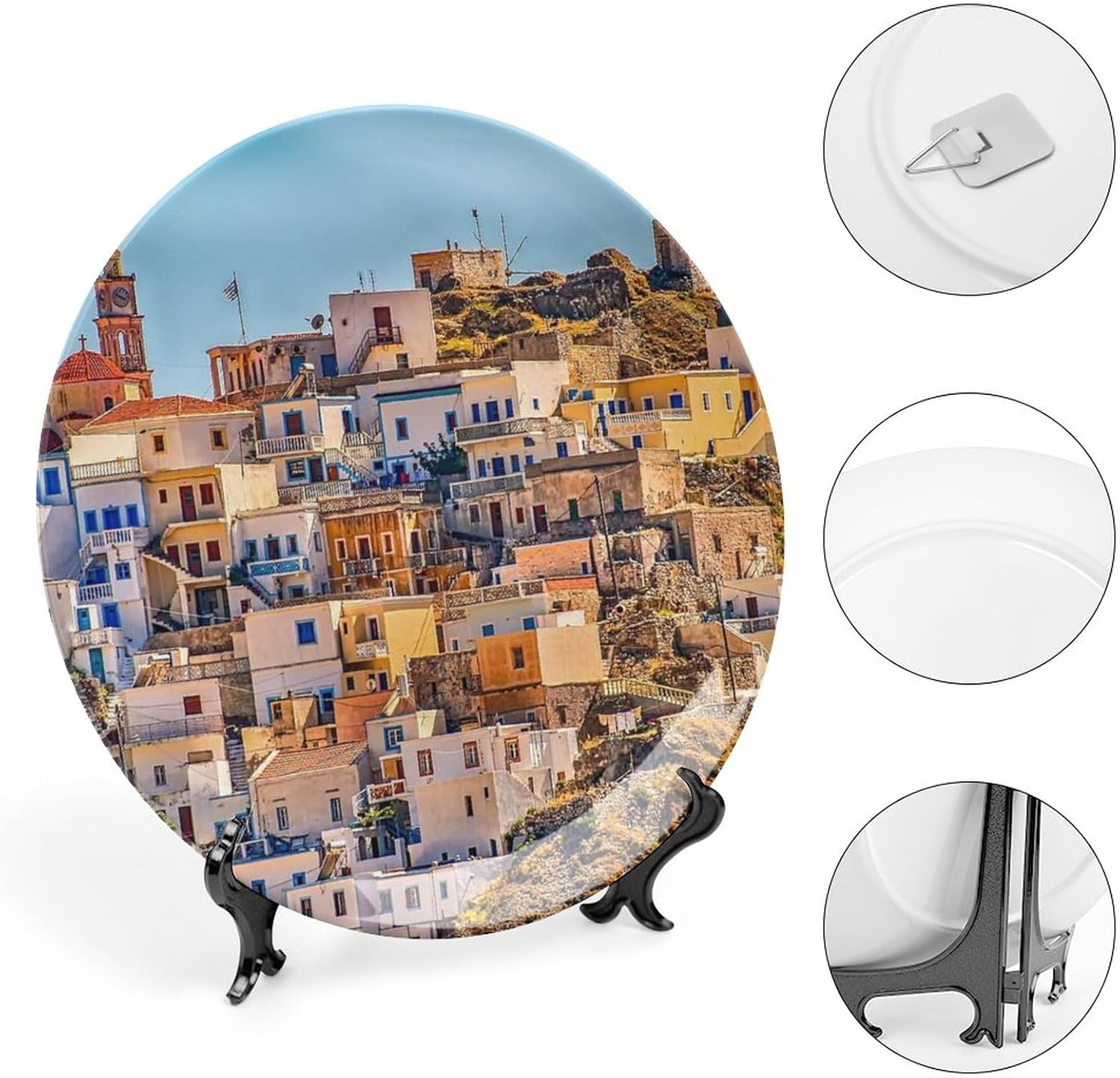 Plato colgante decorativo de paisaje de pueblo de Grecia, decoración del hogar, decoración del hogar, recuerdo, arte de pared, plato de cena de