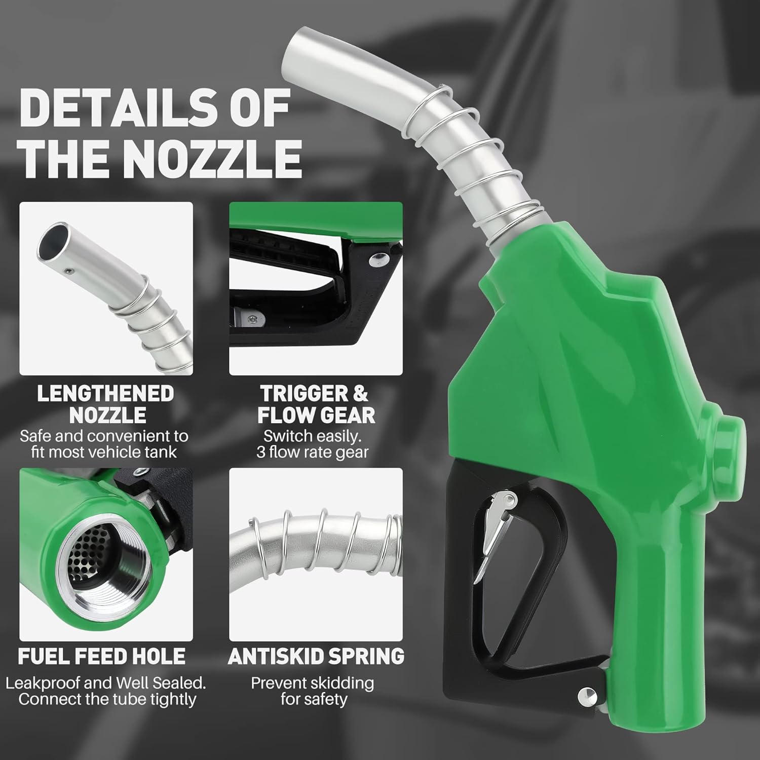Boquilla de combustible automática de 1 pulgada  candado de 3 engranajes 32 GPM caudal máximo apagado automático de aleación de aluminio recarga