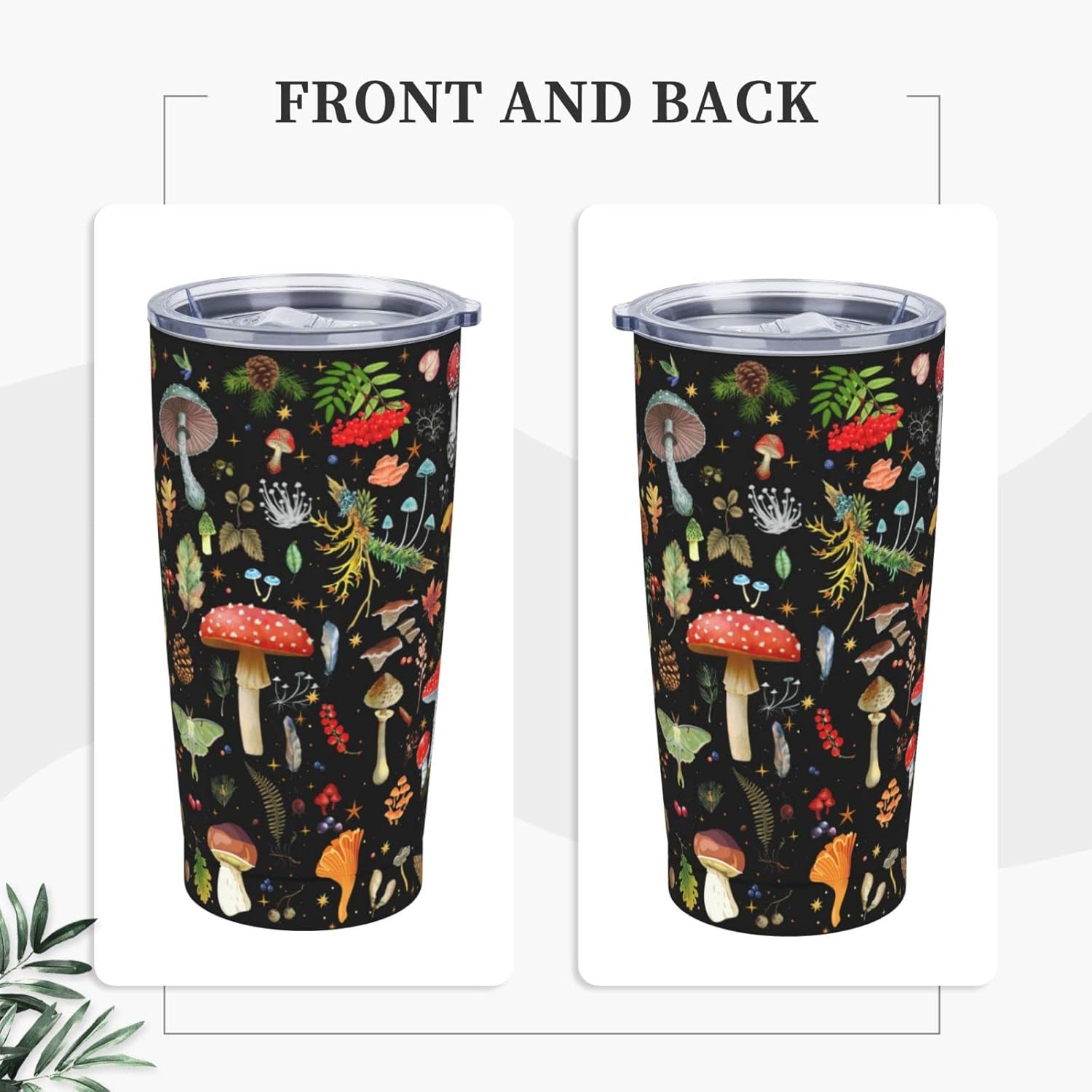 Vaso de regalo de hongos de 20 onzas, vasos de acero inoxidable delgado de doble pared para plantas, taza de café de viaje aislada para mujeres,