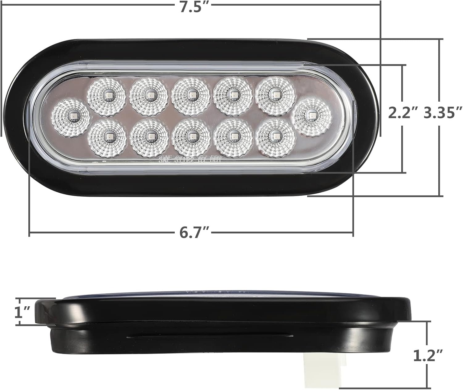 Partsam Juego de 2 luces traseras ovaladas rojas de 6.7 pulgadas y luces auxiliares azules, 12 diodos con ojales de goma y 3 clavijas, luces