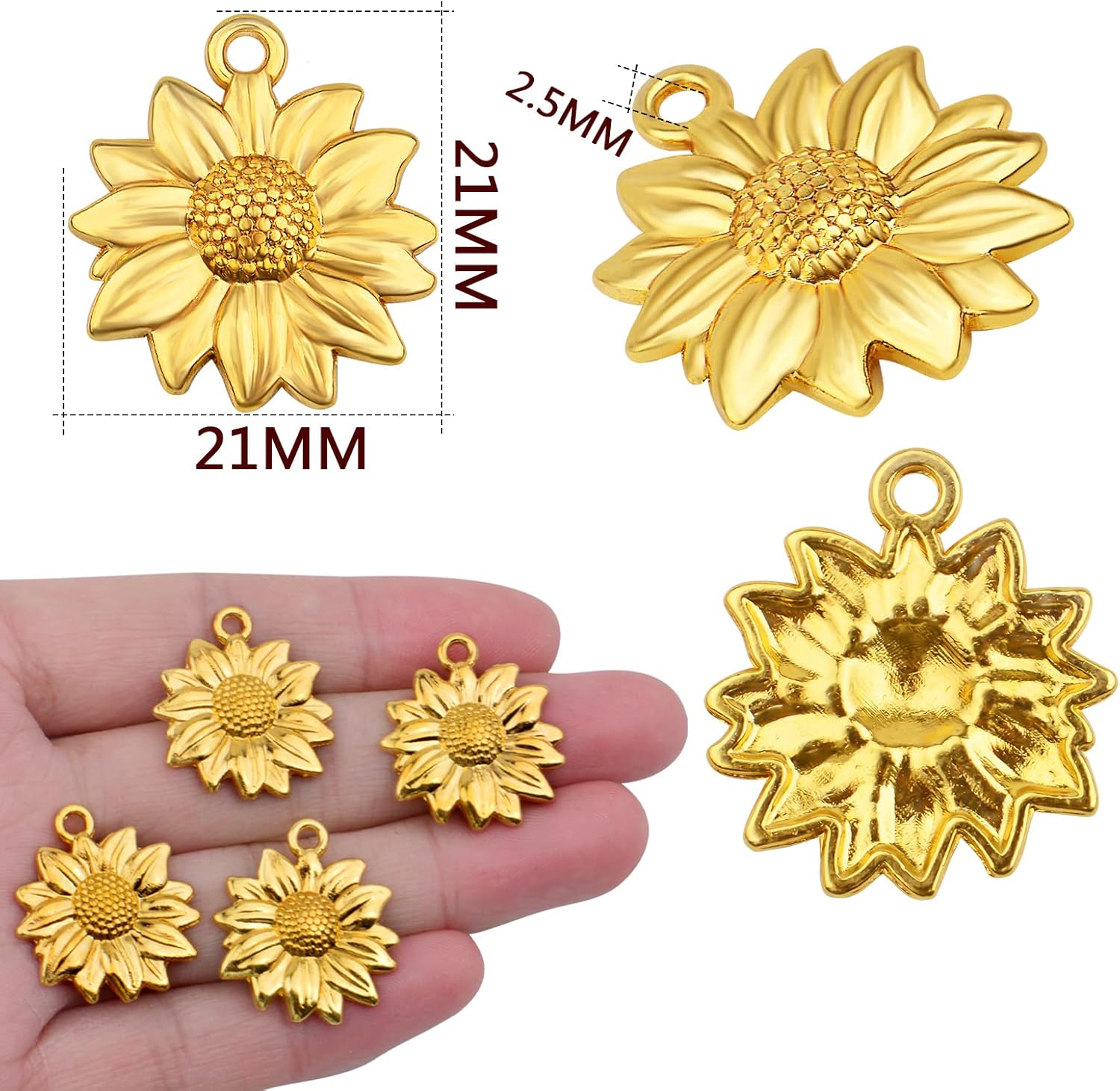 BronaGrand 60 dijes de girasol chapados en oro, de aleación, encantadores colgantes de cuentas de flores, dijes para bricolaje, collares, pulseras,