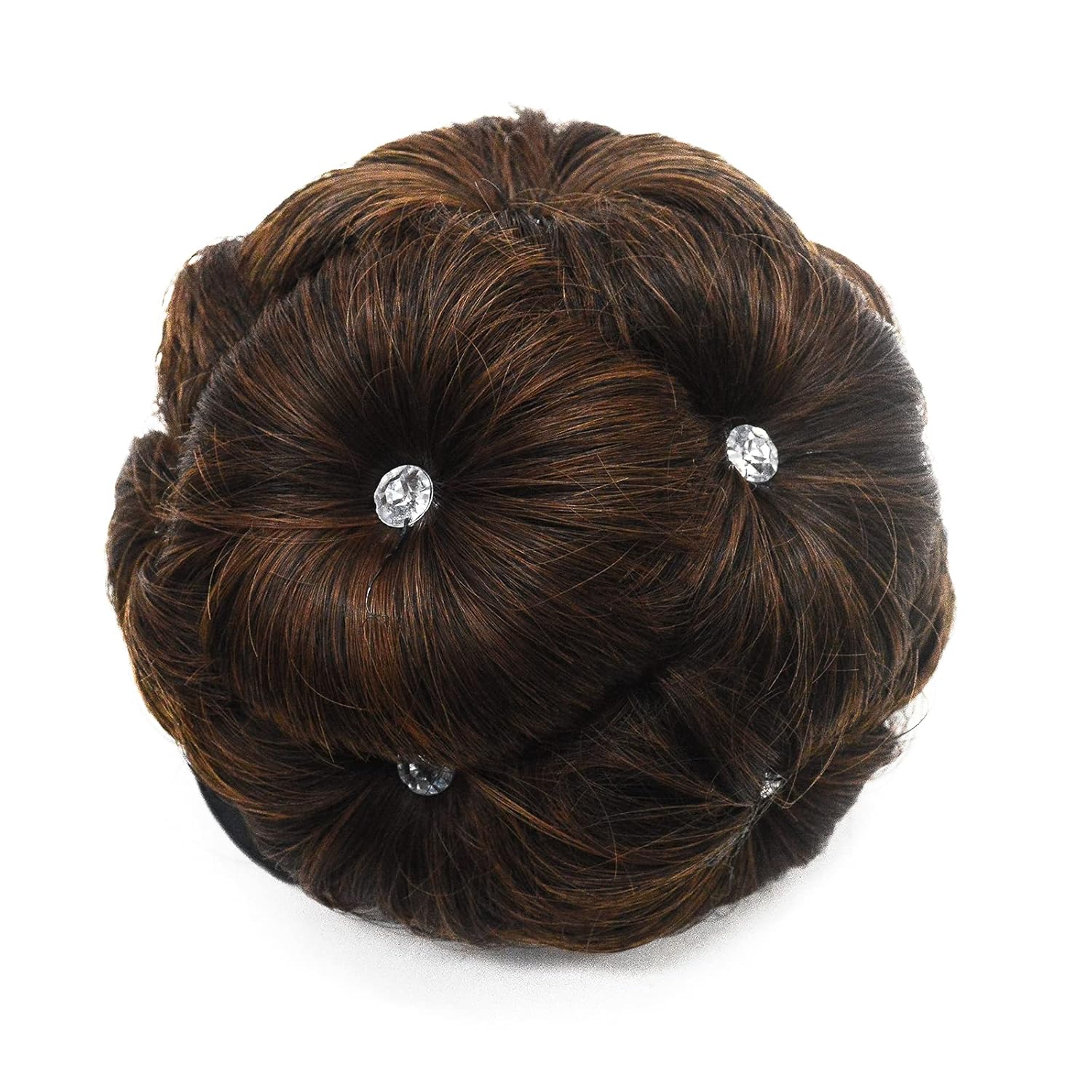 Moño de pelo con clip para mujer, postizo con diamantes de imitación, marrón claro mezclado