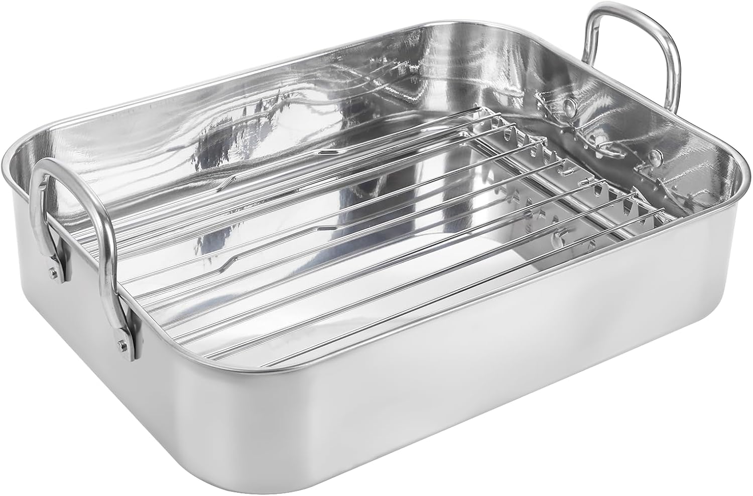 TOPZEA Sartén para asar de acero inoxidable con estante, sartén rectangular clásica de 16 pulgadas con parrilla y mango 2 en 1, sartén grande para