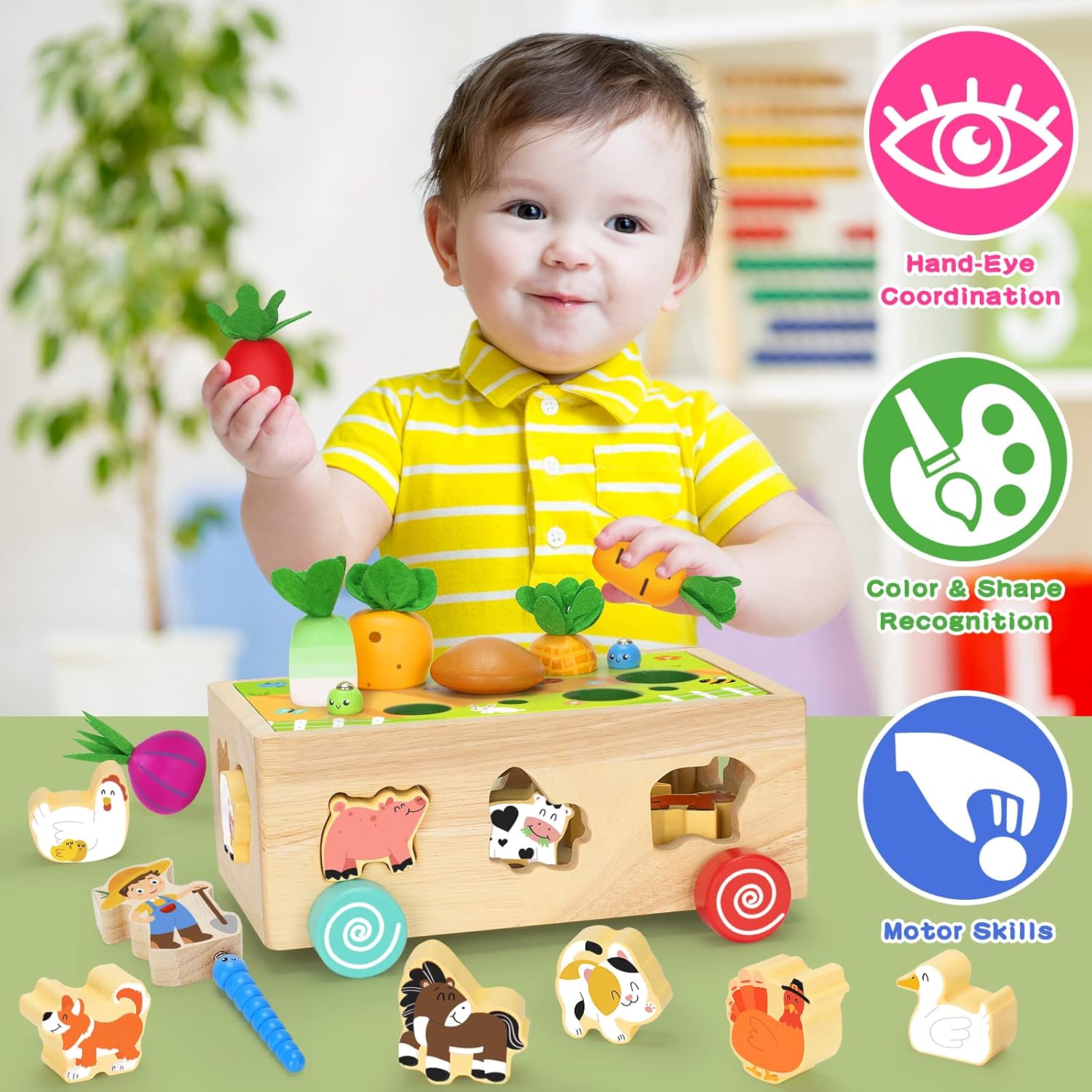 Juguetes Montessori de madera para bebés y niños de 1, 2 y 3 años, juguetes de animales de granja de madera, regalos de cumpleaños de Navidad para