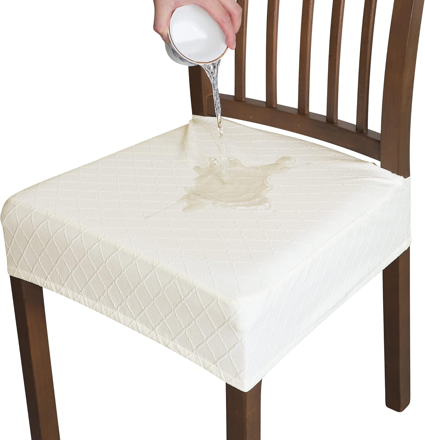 CRFATOP Juego de 2 fundas de asiento impermeables para sillas de comedor, fundas de asiento de silla de jacquard, fundas elásticas para sillas de