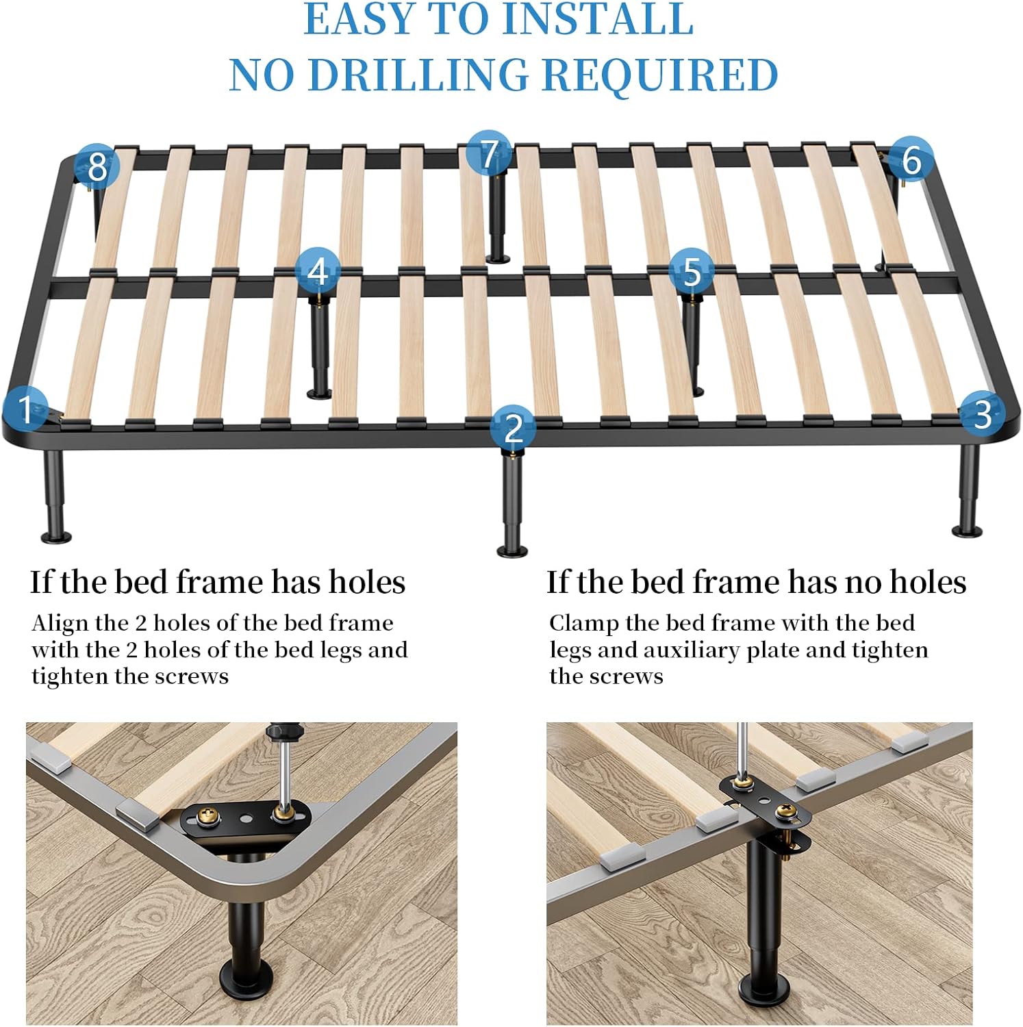 O.HSNYIU Soporte mejorado para patas de cama, 4 patas de soporte de marco de cama de metal ajustables, reemplazo de patas de cama ajustables de 5.9