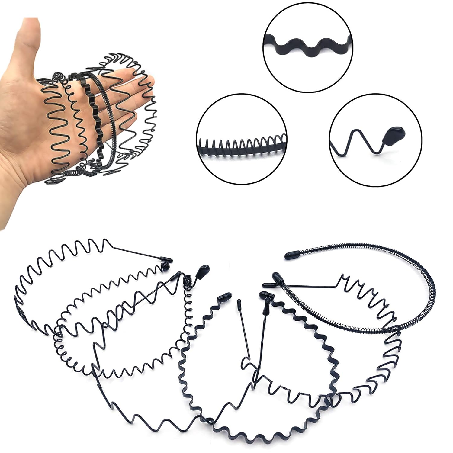6 diademas de metal para hombres y mujeres, diademas onduladas, bandas elásticas unisex, antideslizantes, elásticas, flexibles, para el cabello