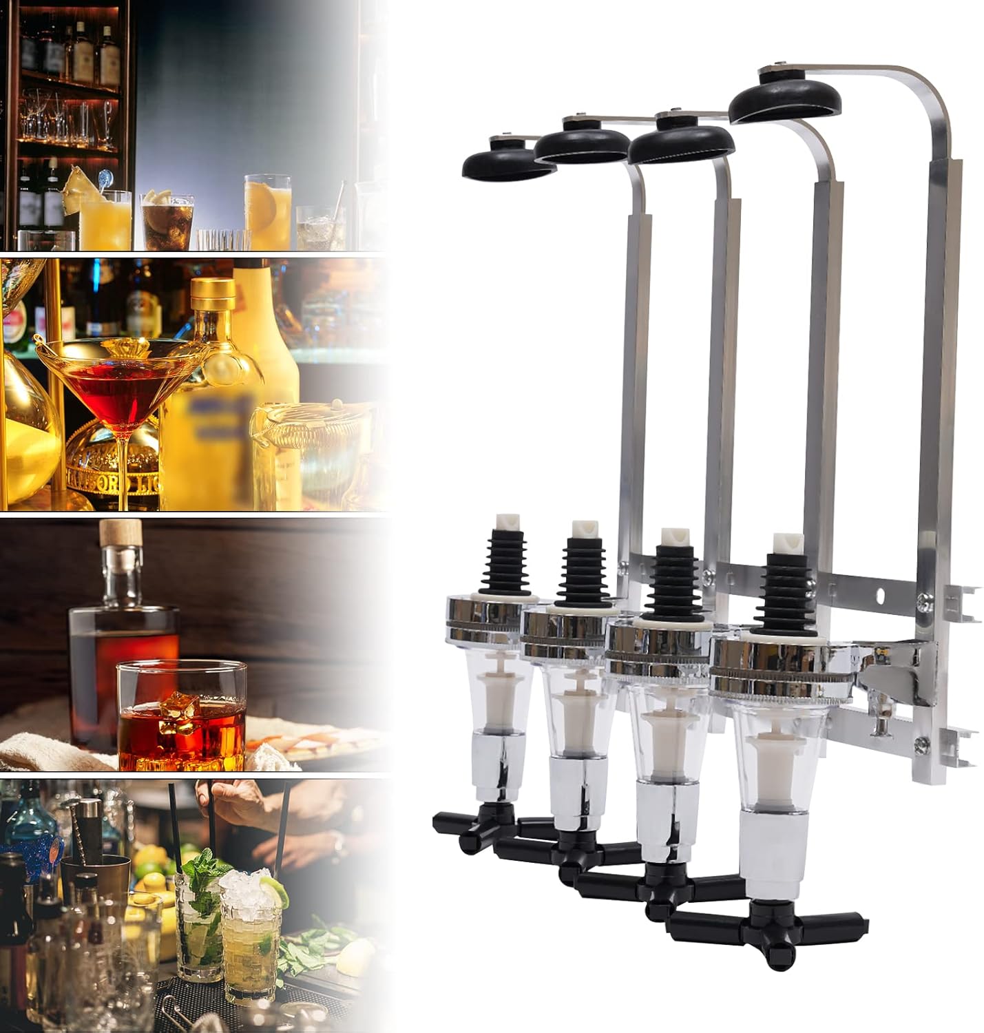 Dispensador de vino montado en la pared, 4 botellas, estante de exhibición profesional para cócteles, vino, bebidas, botella de alcohol para