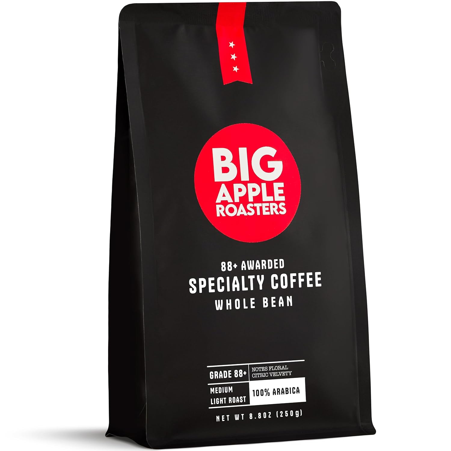 Big Apple Roasters 88+ Café especial galardonado  Café bajo en ácido  Grano entero  Café brasileño  Tostado ligero medio  Peso neto 8.8 onzas