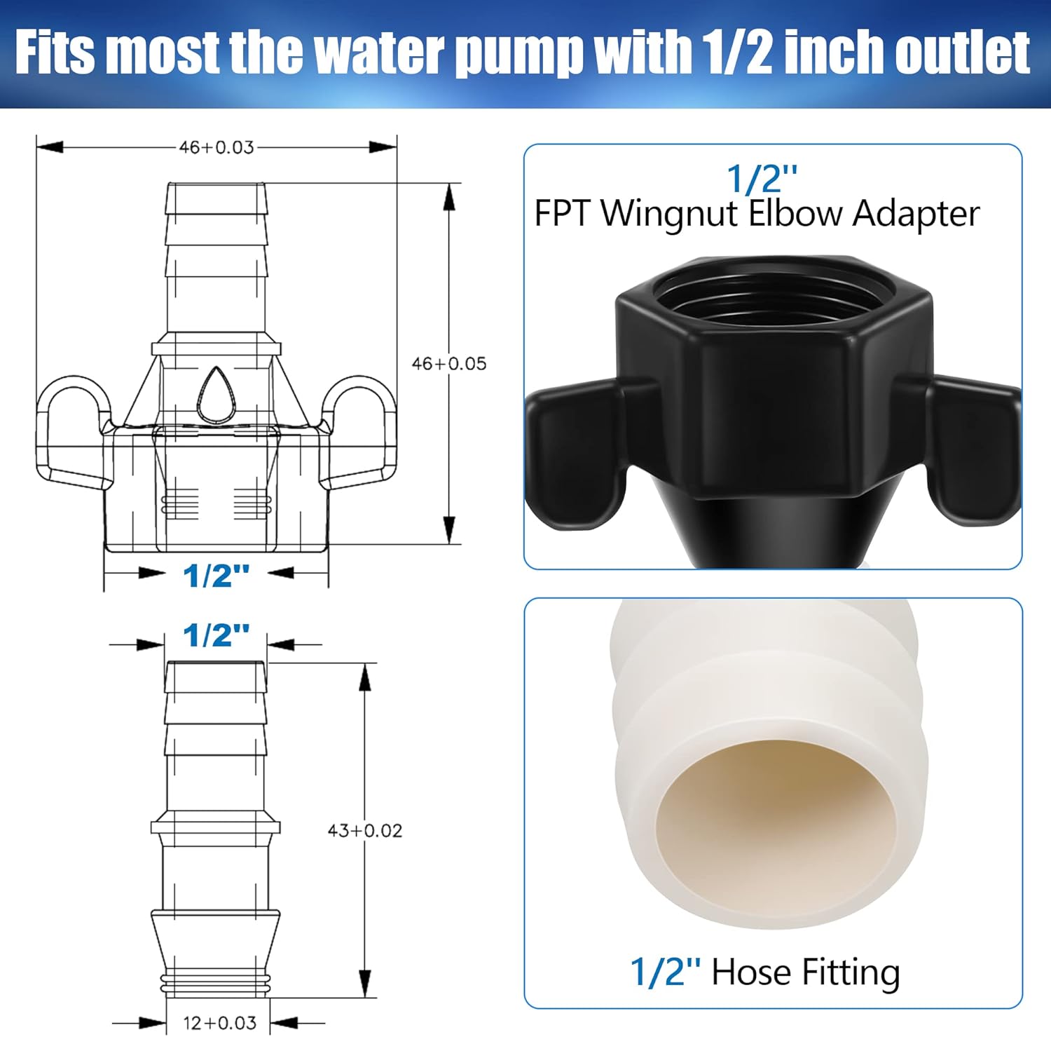 Dreyoo Codo de púas de 12 pulgada x 14 NPT x 12 pulgada y adaptador giratorio recto, accesorios de bomba de agua para RV con cinta de sellado de