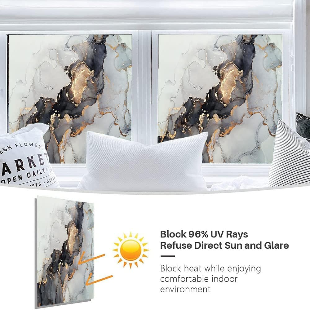 Película estática de mármol para ventana, pintura de arte abstracto, textura de mármol, película de vidrio para decoración del hogar de ventanas de
