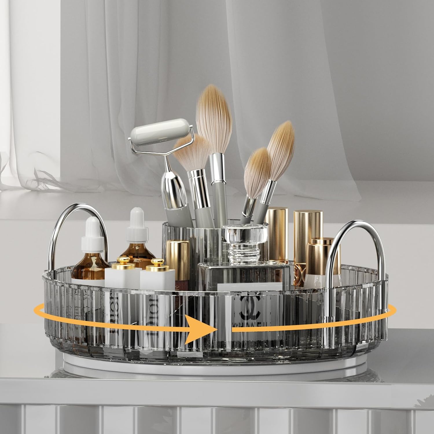 Organizador de maquillaje giratorio de 360 para tocador, tocador cosmético, bandeja de perfume giratoria, estante de maquillaje de gran capacidad,