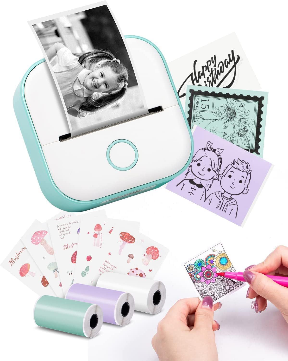 Etiquetadoras, mini impresora de bolsillo, impresora de calcomanías sin tinta para la escuela, impresión rápida portátil con papel de impresión,