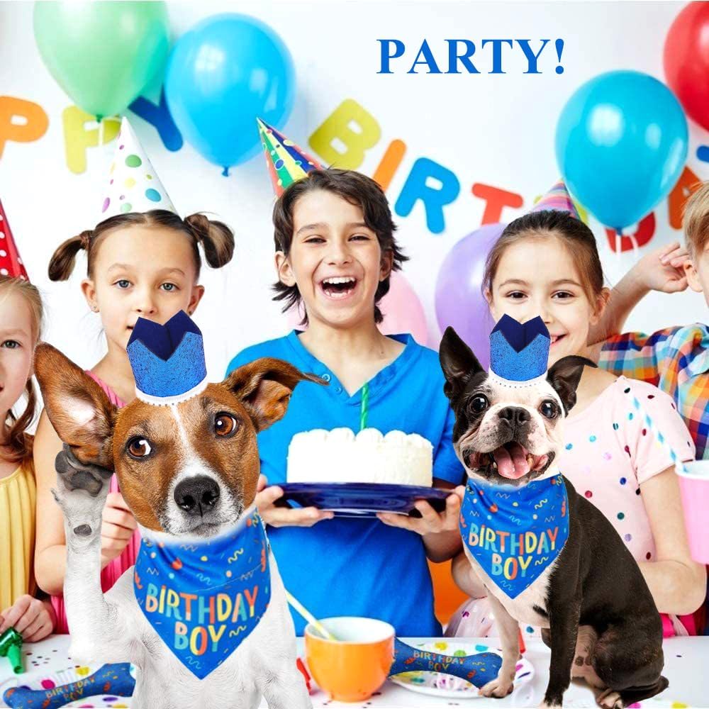 BSISUERM Conjunto de bandana de cumpleaños para mascotas, accesorios de cumpleaños para perros con sombrero de corona de cumpleaños para mascotas,