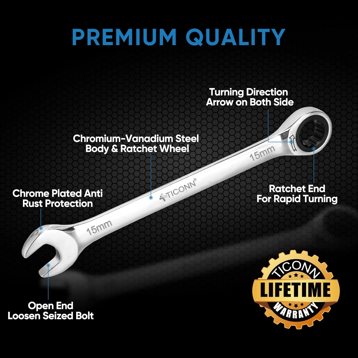 TICONN Llave de trinquete, llave de trinquete profesional de perfil delgado Cr-V de 0.315 in (métrica)