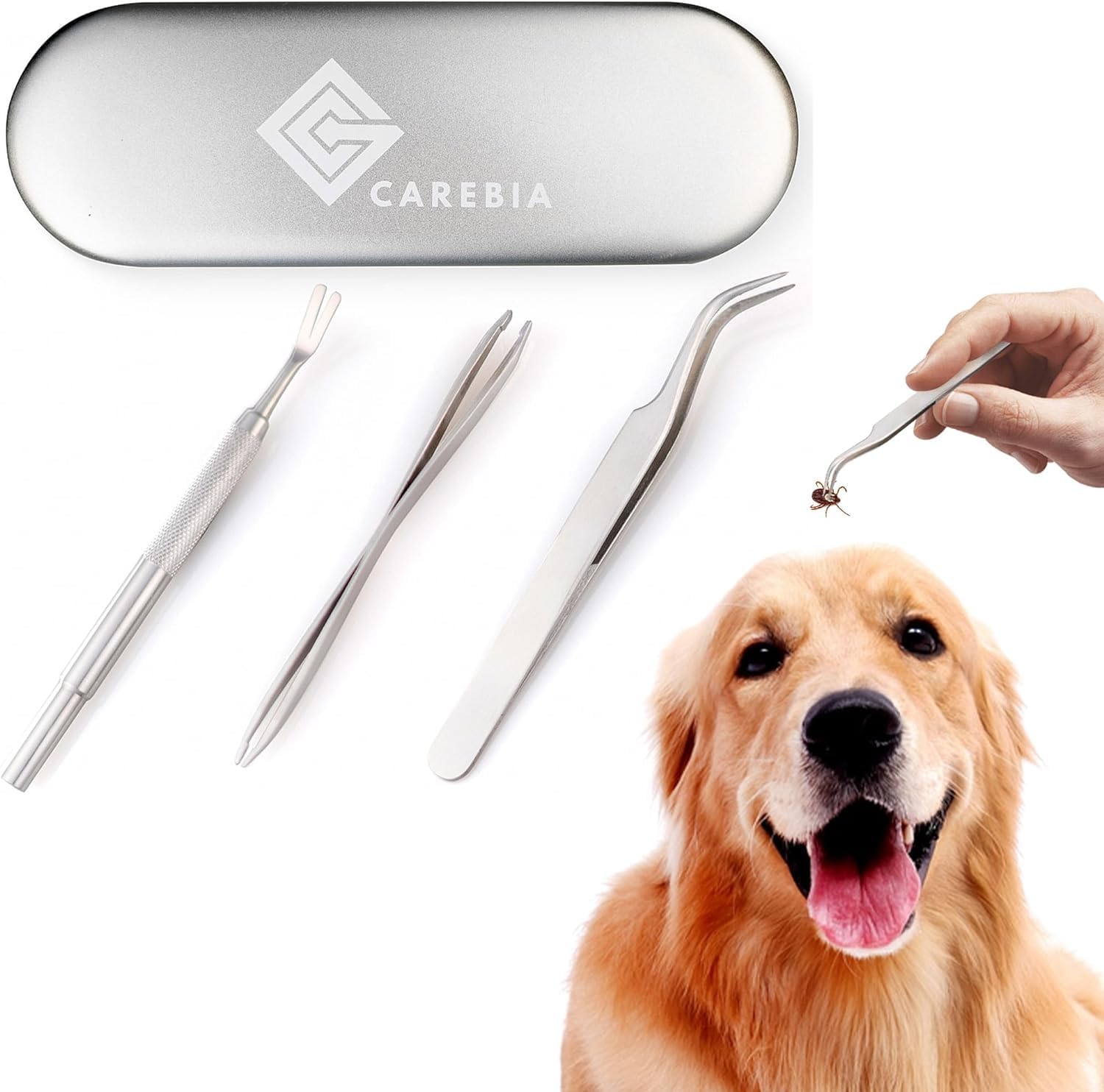 Juego de 3 herramientas de acero inoxidable prémium para eliminar garrapatas para mascotas, duradero, lavable y reutilizable, juego de tres