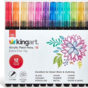 KINGART 453-12B PRO – Bolígrafos de pintura extrafina con purpurina, 12 unidades, punta de 0.028 in, 12 colores de pintura acrílica, marcadores de KINGART 453-12B PRO – Bolígrafos de pintura extrafina con purpurina, 12 unidades, punta de 0.028 in, 12 colores de pintura acrílica, marcadores de