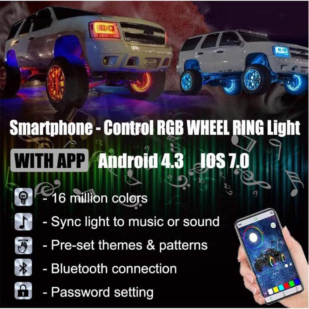 Juego de luces LED de 15.5 pulgadas para llantas de color de flujo de sueño para automóvil, camión, todoterreno, kit de anillo de rueda LED por