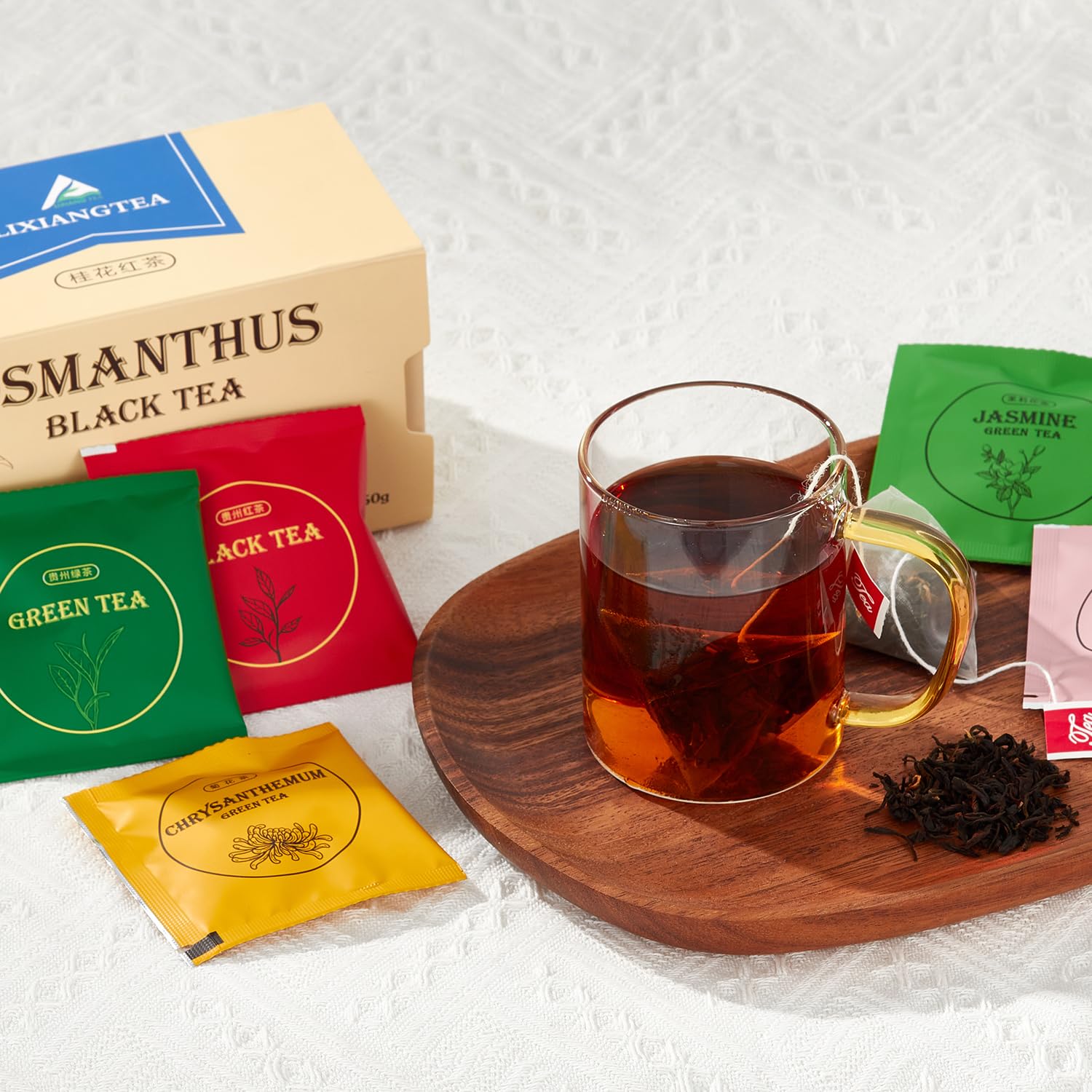 LIXIANGTEA Osmanthus – Bolsas de té negro  Pétalo de Osmanthus 100% natural, té de Guihua chino  25 bolsas de té piramidal  Hoja suelta de