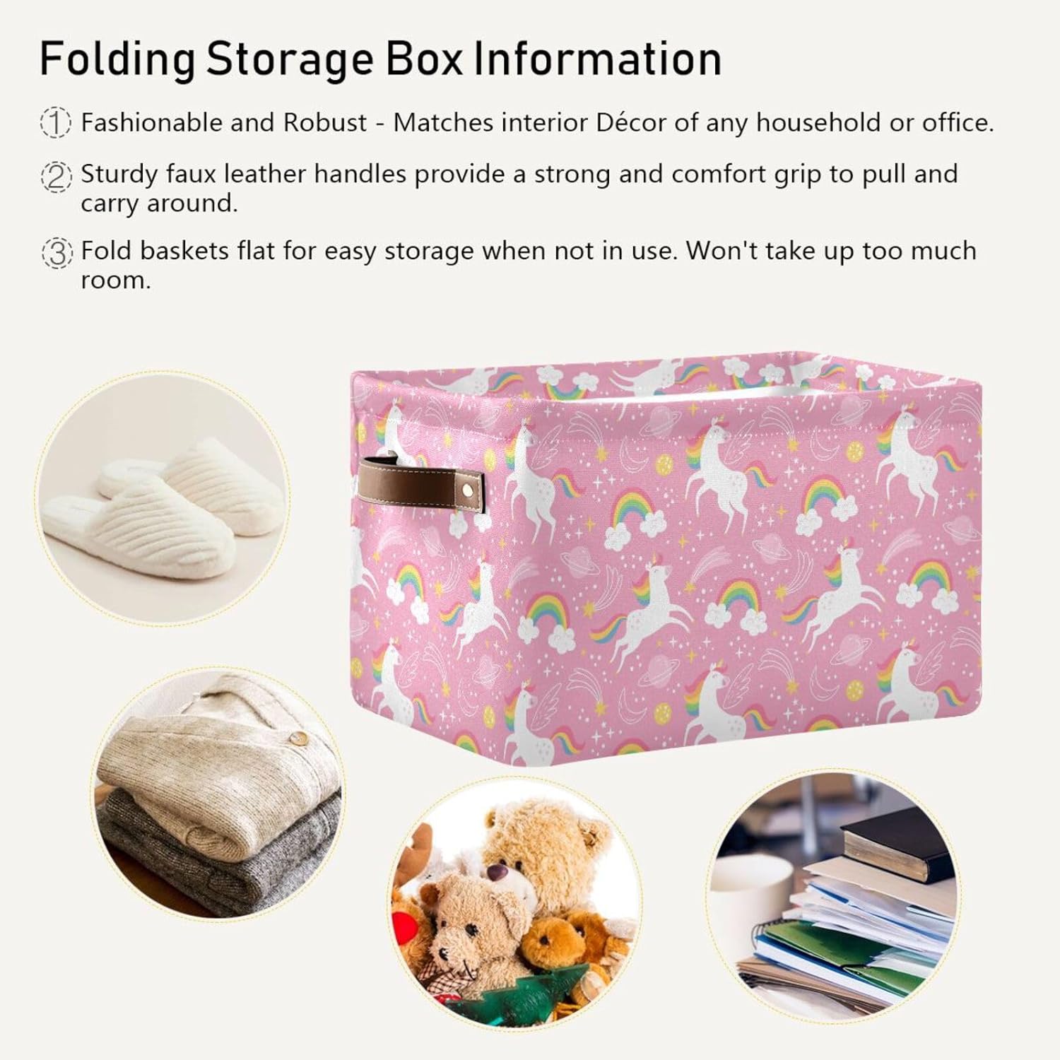 Cesta de almacenamiento plegable de unicornio rosa, cesta de almacenamiento de juguetes, caja organizadora para el hogar, niños, niñas, oficina,