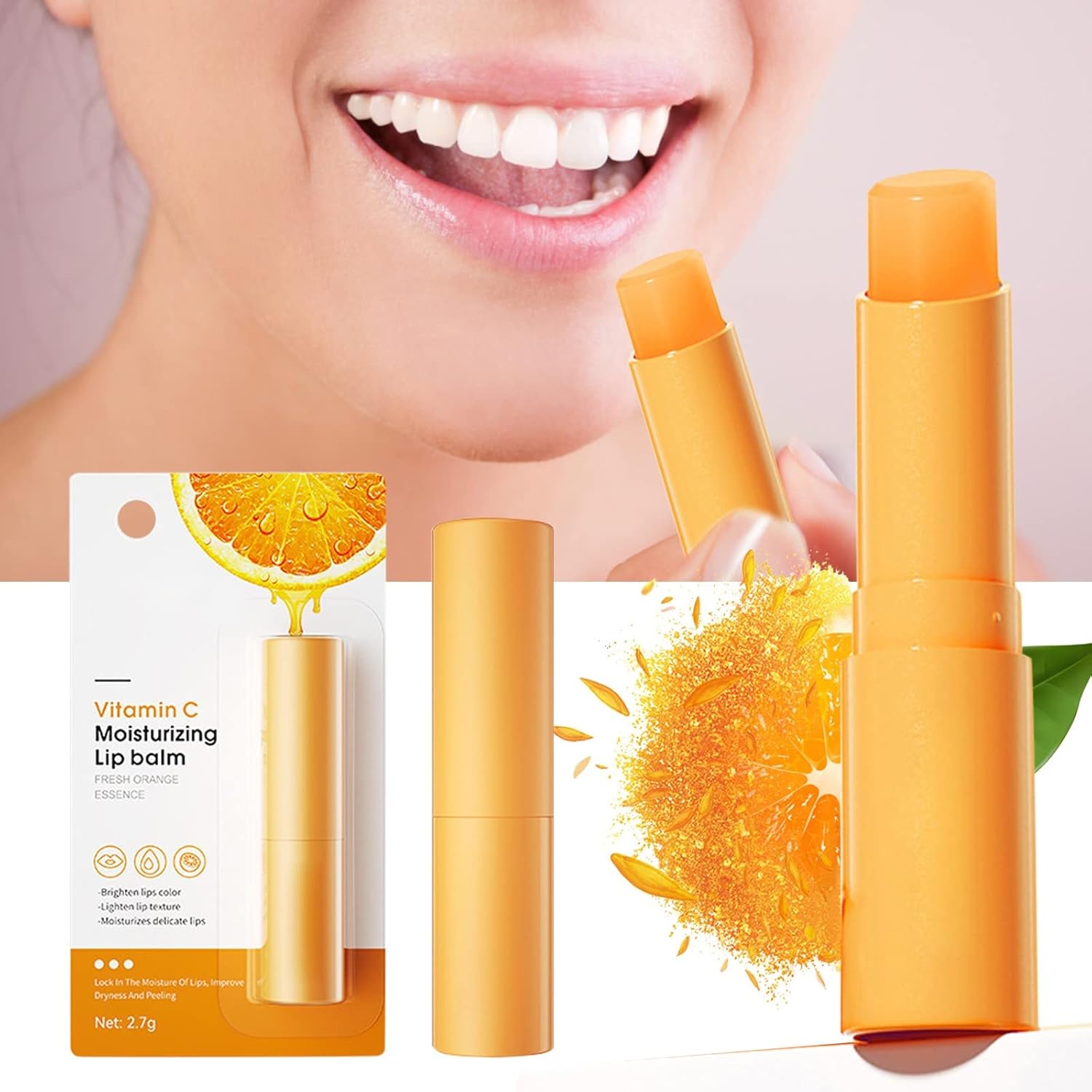 Lápiz labial para mujeres Vitamina C Hidratante Bálsamo Labial Cuidado de los Labios con Extracto de Fruta de Naranja y Aceite Bálsamo Labial
