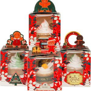 qiqee Cajas individuales de cupcakes de Navidad, 50 unidades, cajas de magdalenas individuales con ventana 3.7 “3.7” x 4.5 ” caja de magdalenas para qiqee Cajas individuales de cupcakes de Navidad, 50 unidades, cajas de magdalenas individuales con ventana 3.7 “3.7” x 4.5 ” caja de magdalenas para
