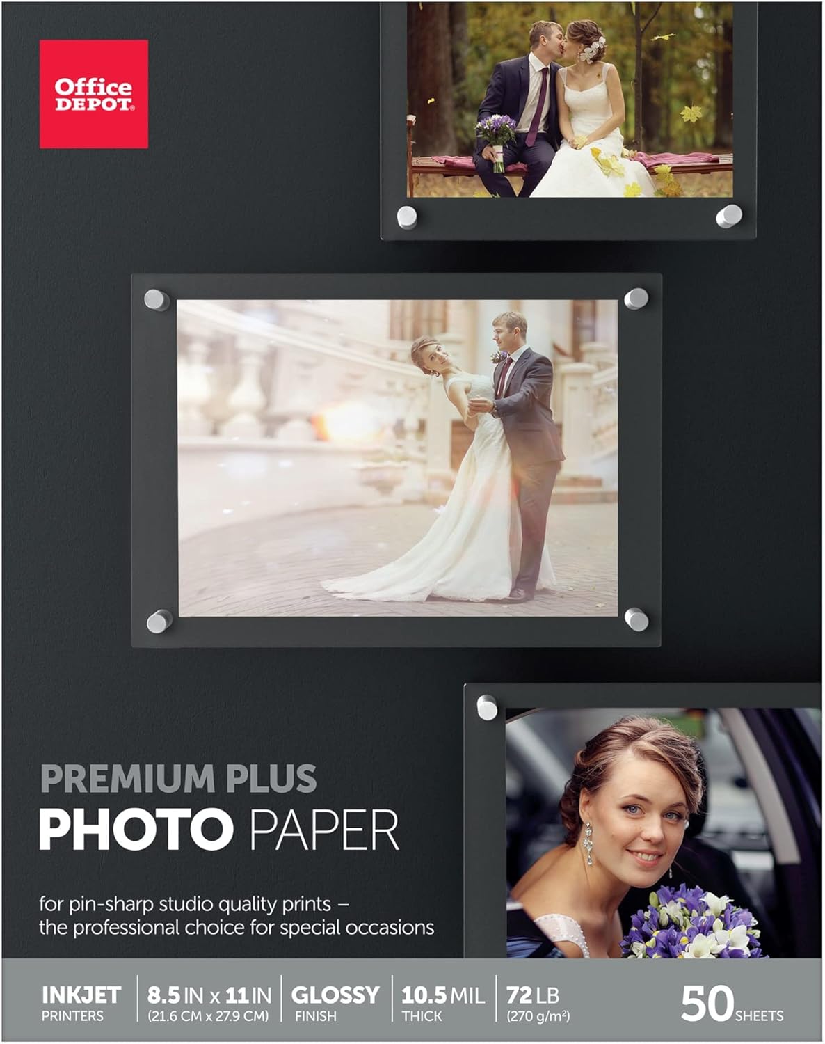 Office Depot Brand Premium Plus – Papel fotográfico brillante, tamaño carta (8 12 x 11 pulgadas), 10.5 mil, paquete de 50 hojas