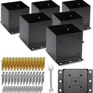 ATMTV Base de poste de 6 x 6 pulgadas, 6 soportes de poste de tamaño interior de 5.7 x 5.7 pulgadas, acero grueso pesado recubierto de polvo negro, ATMTV Base de poste de 6 x 6 pulgadas, 6 soportes de poste de tamaño interior de 5.7 x 5.7 pulgadas, acero grueso pesado recubierto de polvo negro,