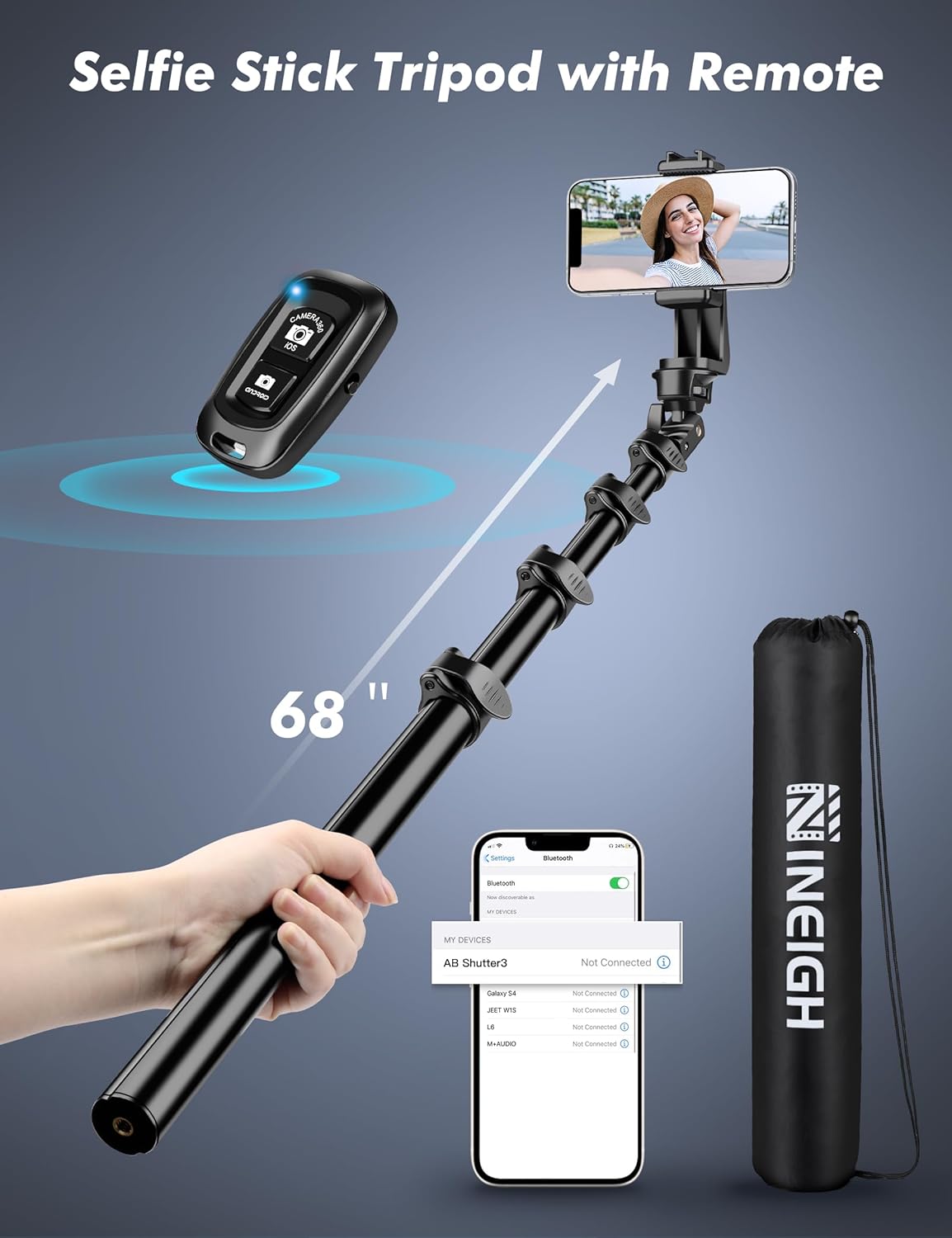 Soporte de trípode para teléfono, trípode para selfie, trípode para teléfono celular de 86.6 pulgadas de alto con cuello de cisne ajustable, trípode