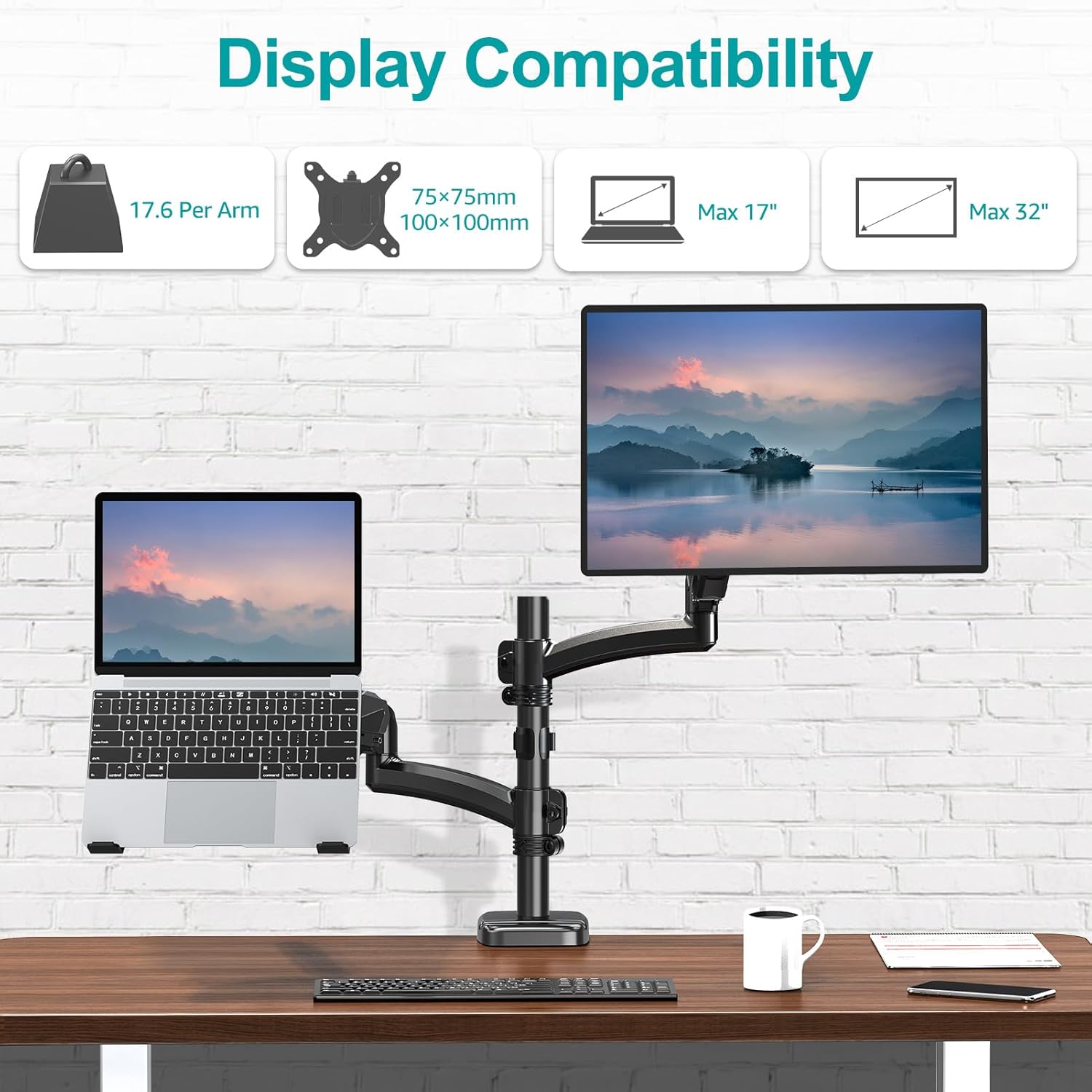 MOUNT PRO Soporte para monitor y laptop para laptop de 17 pulgadas y pantallas de computadora de 32 pulgadas, soporte doble para laptop y monitor,