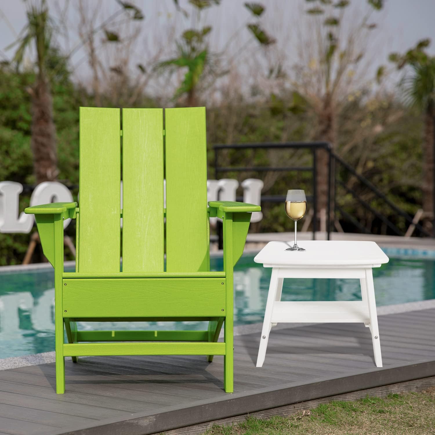 Silla Adirondack moderna HDPE, silla Adirondack de gran tamaño con respaldo curvo, asiento para hoguera, resistente a la intemperie, textura de