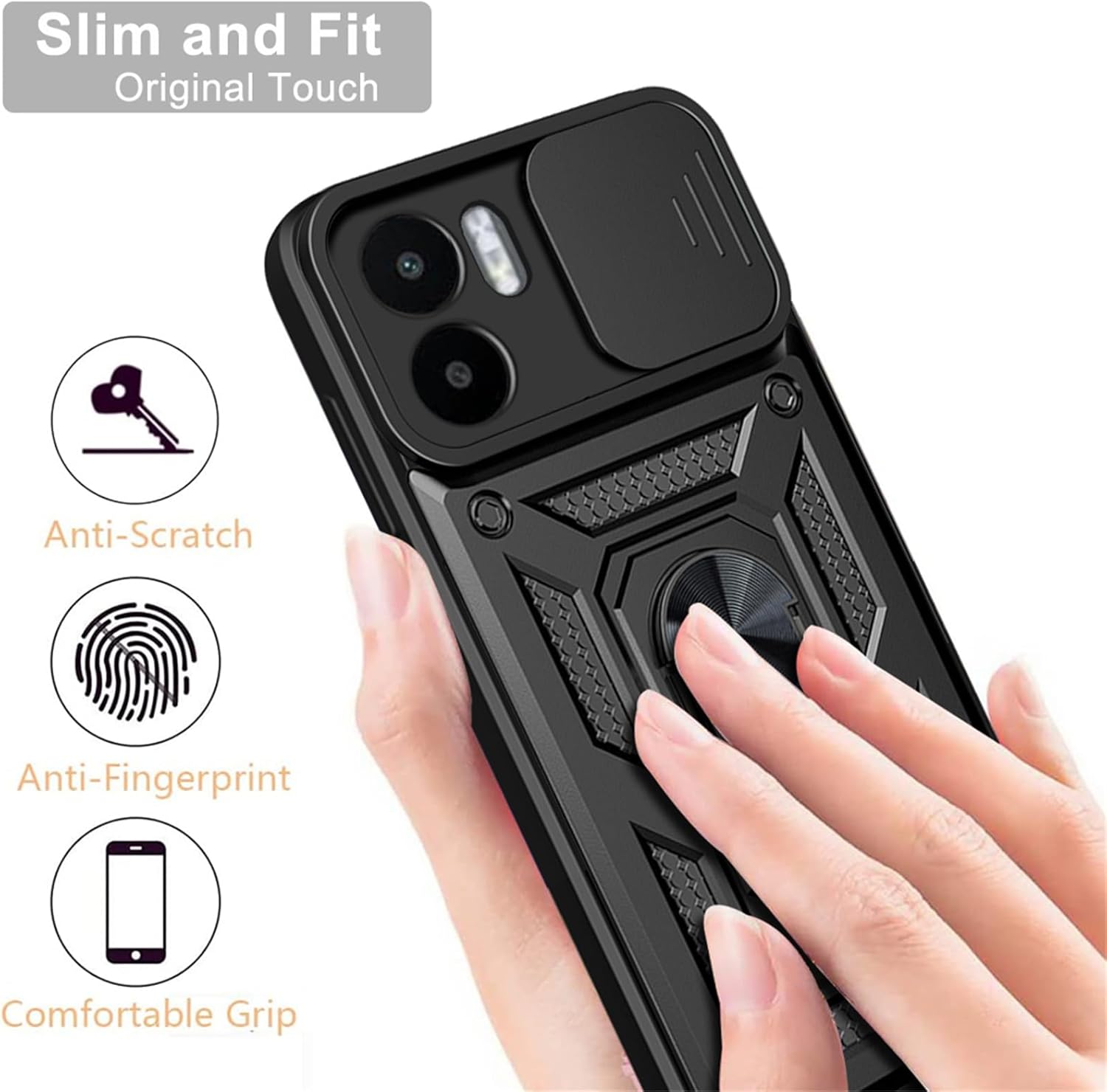 Ysnzaq Funda para Xiaomi Redmi A1 PlusRedmi A2 Plus, resistente a prueba de golpes lente protectora con soporte magnético para Xiaomi Redmi A2