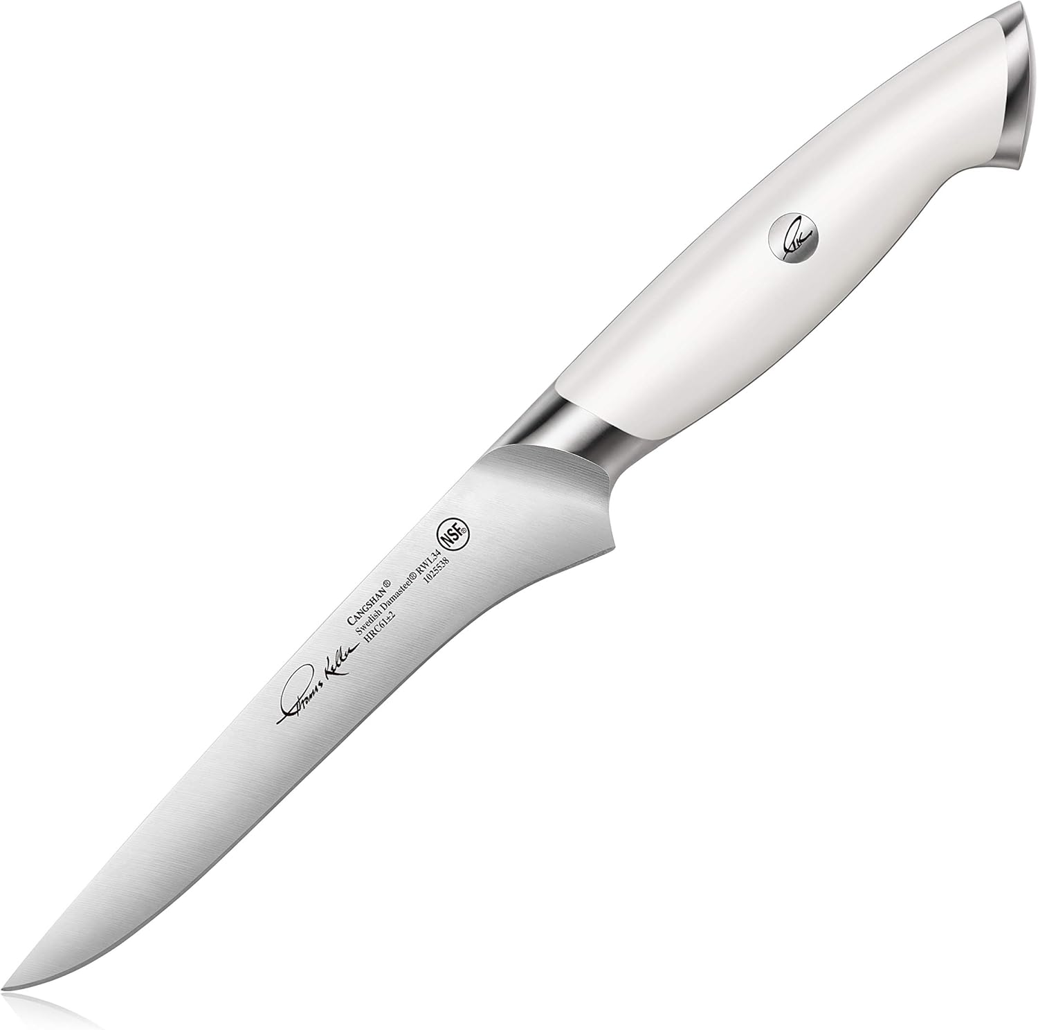 Cangshan Thomas Keller Signature Collection – Cuchillo de deshuesar de acero forjado en polvo sueco, 6 pulgadas, color blanco