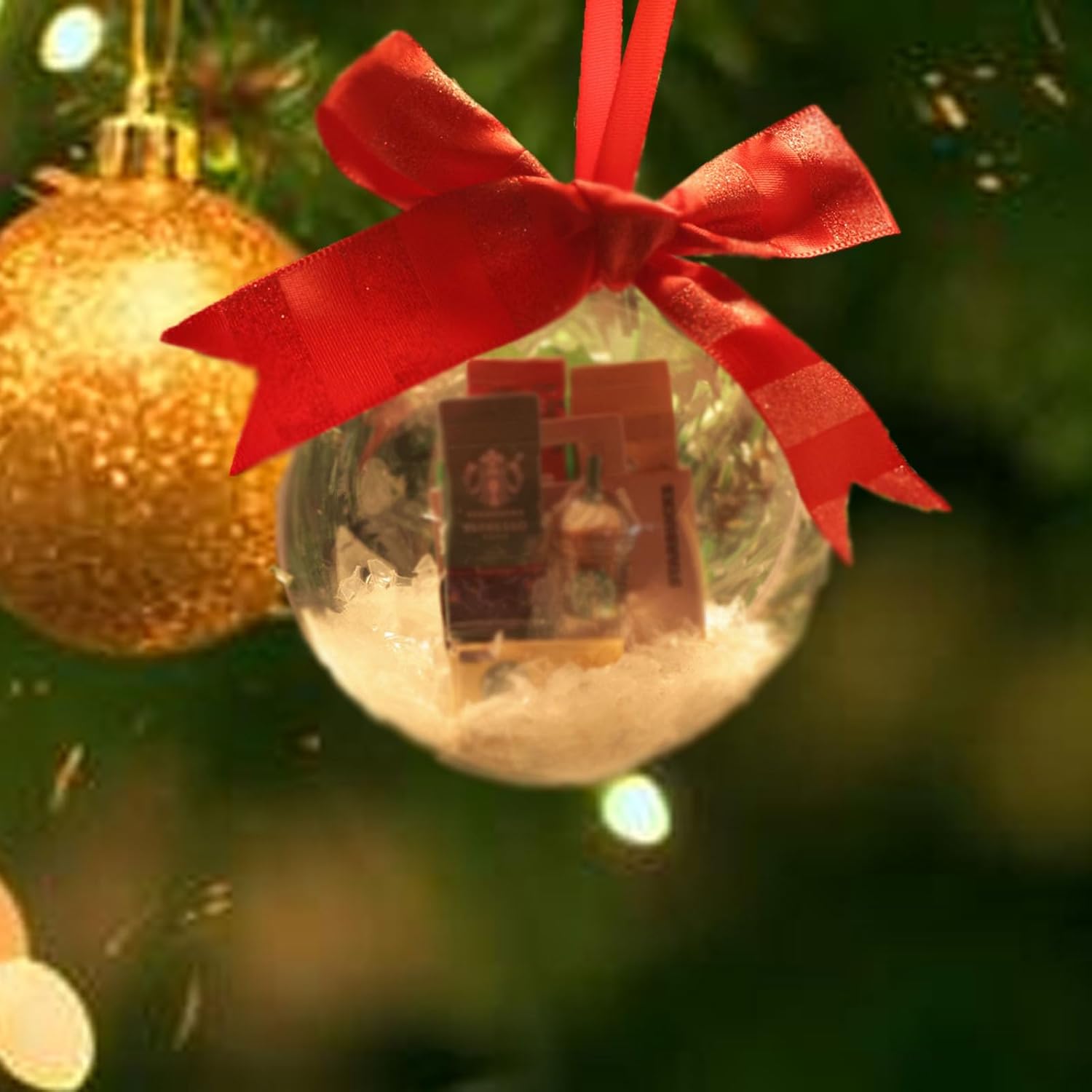 2 adornos para árbol de Navidad con mini cajas de entrega en el interior, divertidas bolas de Navidad transparentes, paquetes de decoraciones de
