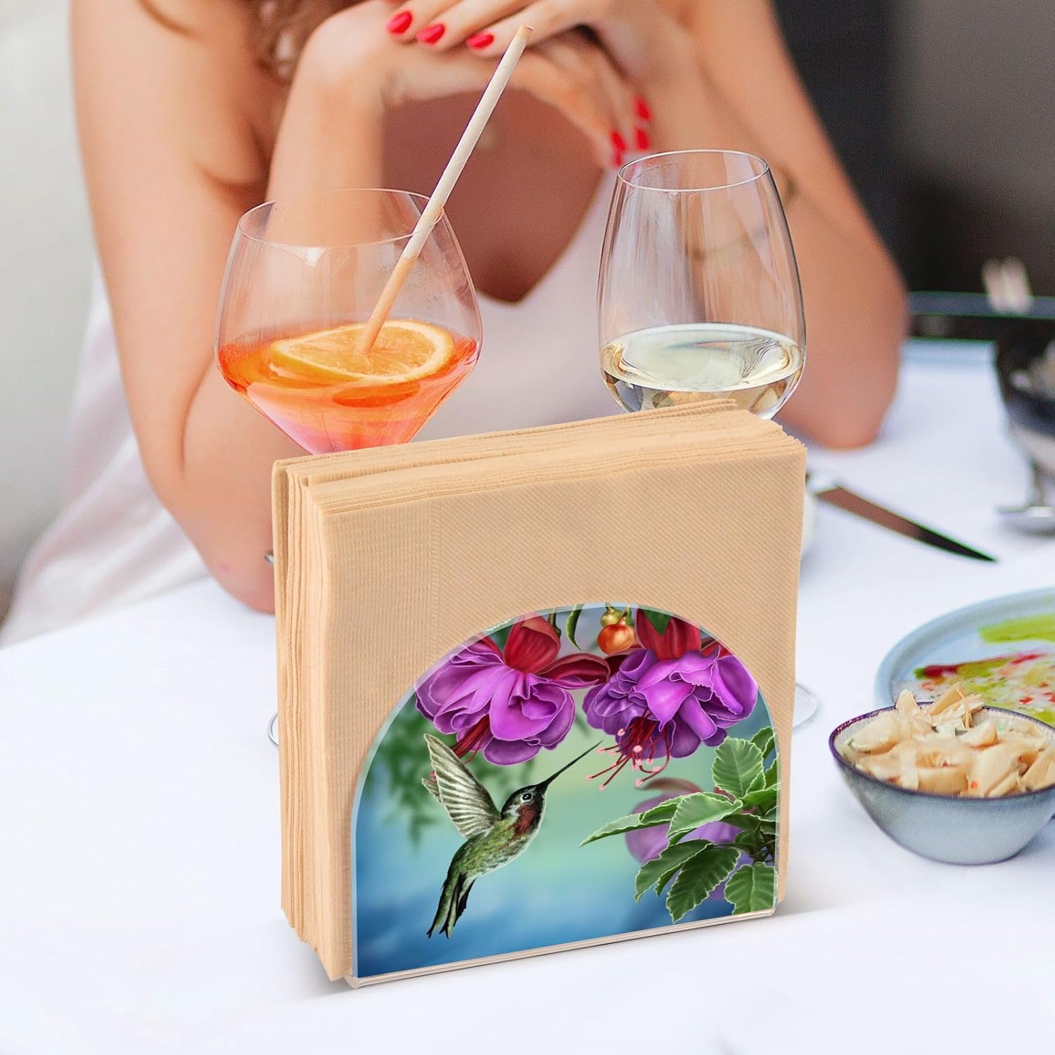 Servilleteros de acrílico transparente para mesas de colibríes, dispensador de servilletas de pie para cocina, mesa de comedor, dispensador de papel