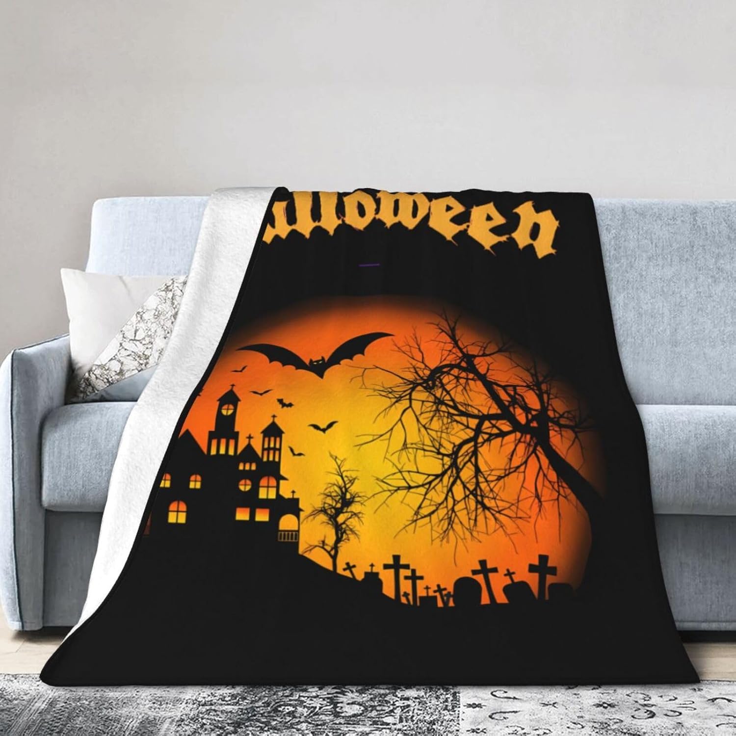 Manta de microforro polar ultrasuave para Halloween, ligera, mullida y cálida, manta de franela de Halloween para sofá, cama, sala de estar, 50 x 40